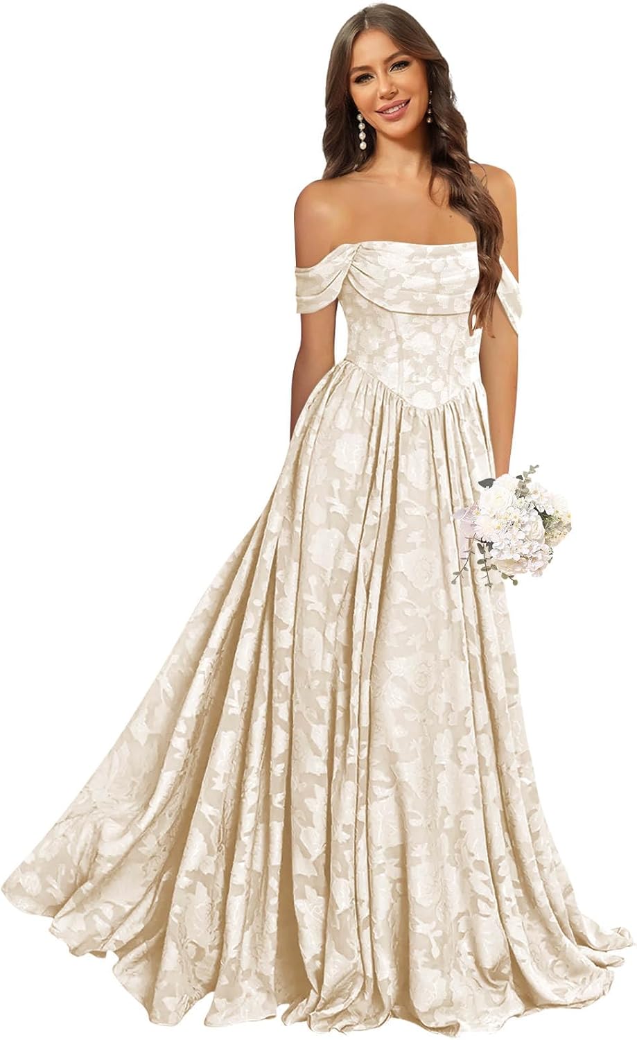 BOLENSYE Floral Bridesmaid Dresses Long Formal Dress Off The Shoulder A Line Ruffles Evening Party Gown for Women