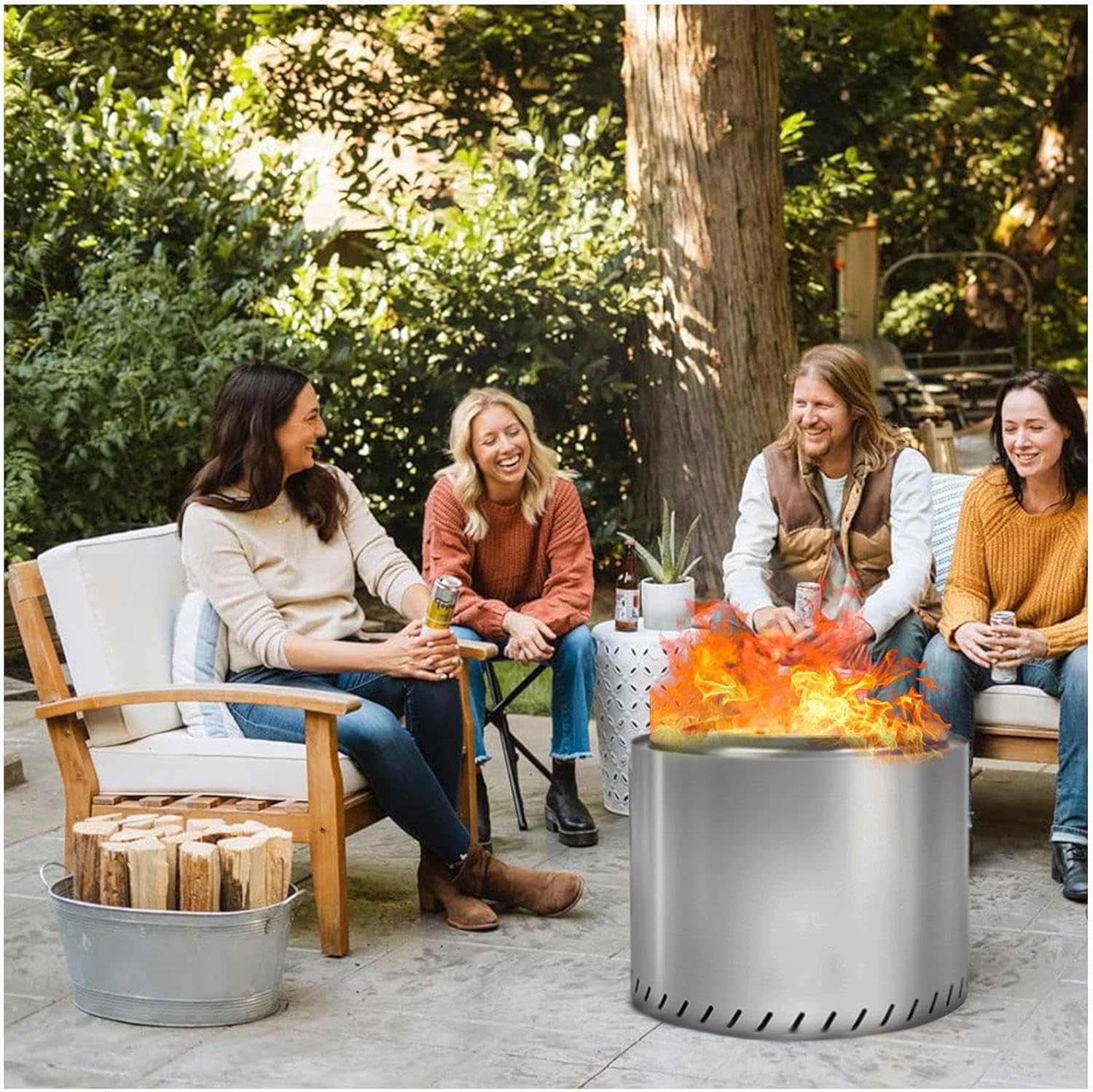 Stainless Smokeless Fire Pit 19.4 Inches Outside, Large Smokeless Fire Pits Durable Stainless Steel for Wood Burning, Fire Pit Smokeless for Patio Garden,Camping,Backyard