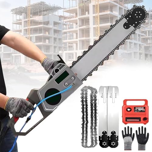 Powerful Electric Chainsaw 48cm Cutting Depth - Industrial Concrete Cutter with Water Pump, 2 Chains & 2 Guide Bars for Granite, Concrete & Stone Cutting