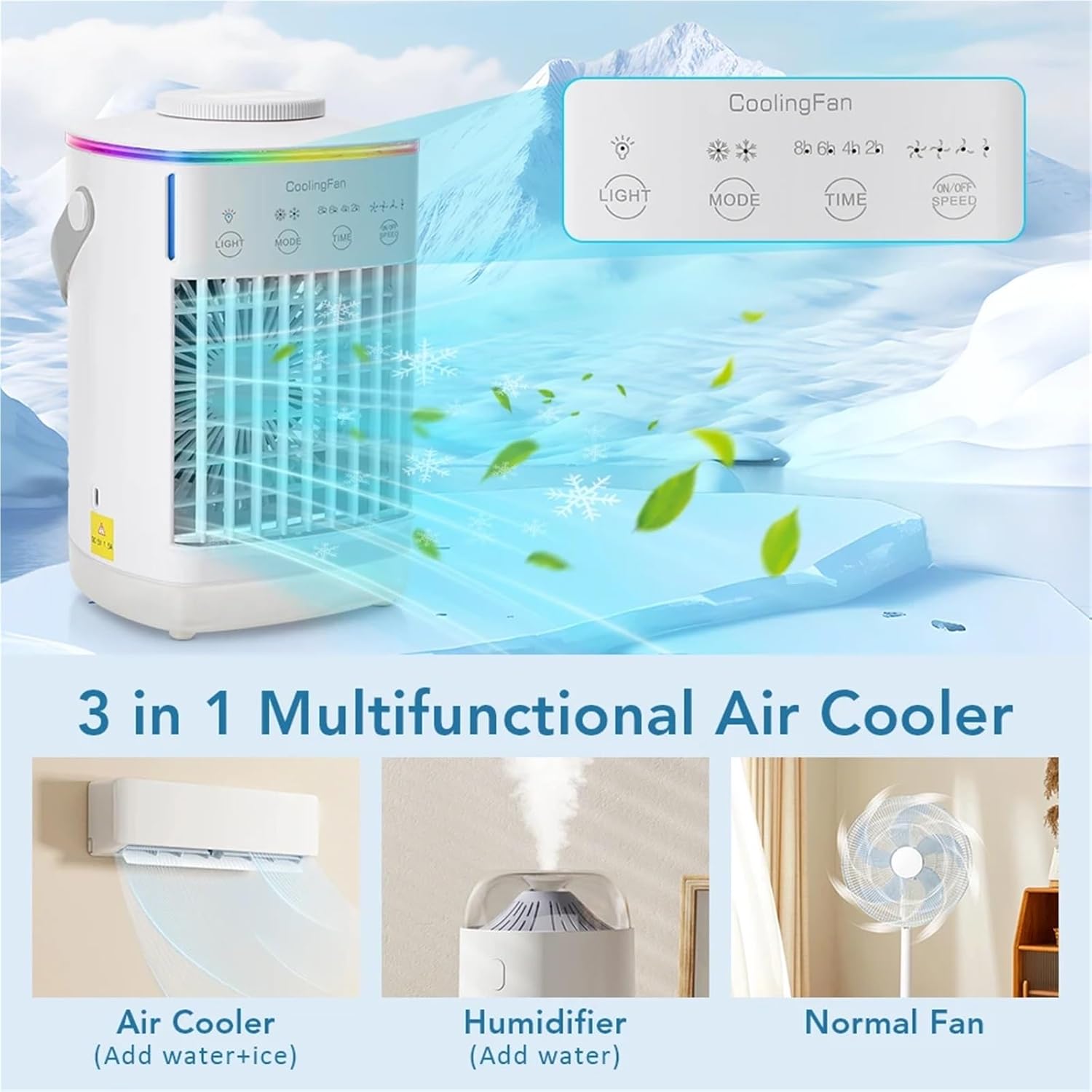 Portable. Portable Air Conditioner with Colorful Atmosphere Light Water Cooling Fan .Tabletop