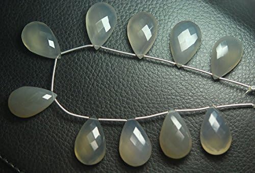 4 match pair - grey chalcedony faceted pear briolettes 16x25mm large size