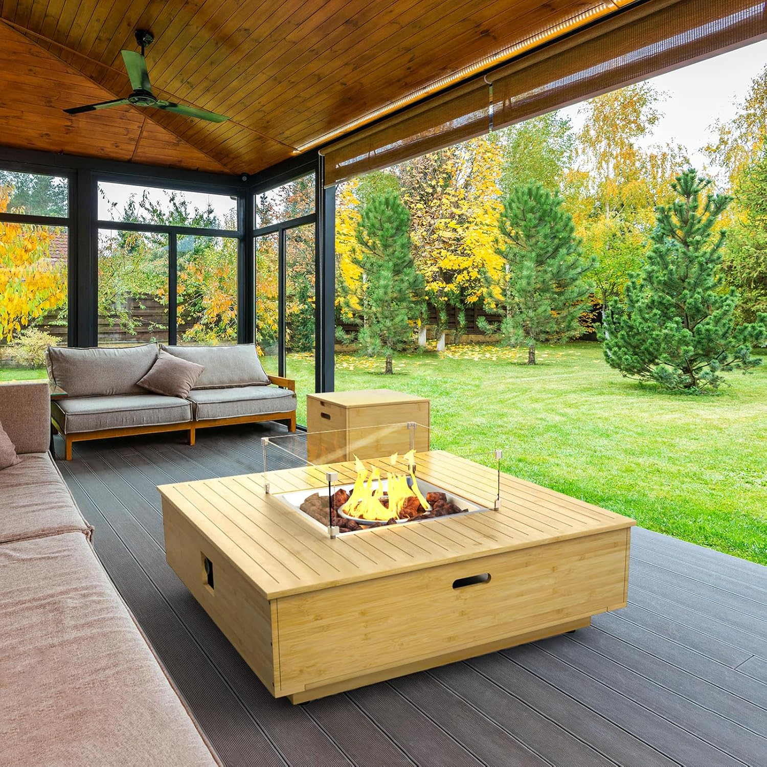 SUMOLOLIFE Fire Pit Table Propane Gas Fire Pit Table with Propane Tank Cover, 42.9