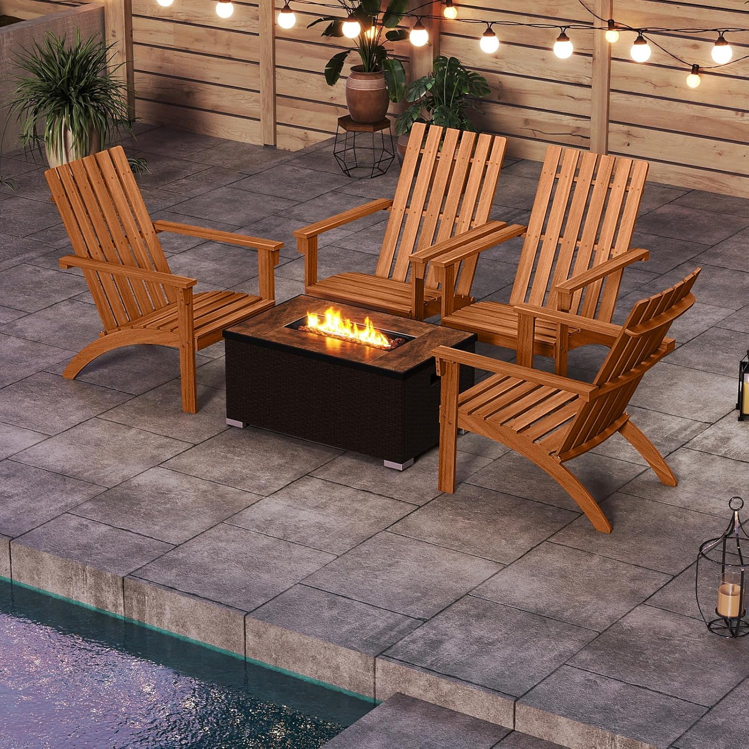 DORTALA Adirondack Chair, Acacia Wood Fire Pit Chair with Backrest and Armrests, 400 LBS Weight Capacity, Outdoor Lawn Chair for Patio, Backyard, Deck and Poolside (4)