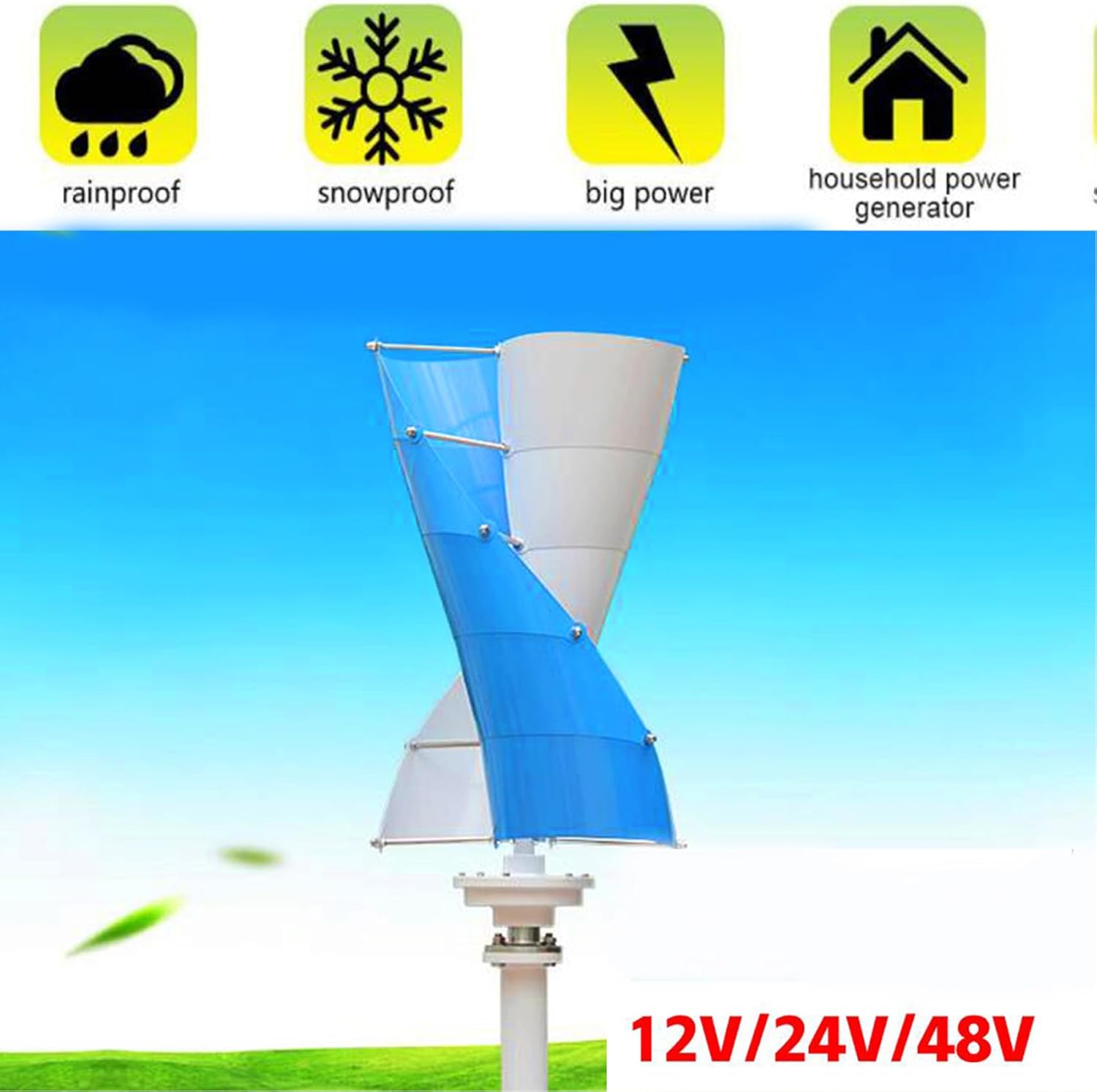 9000W Vertical Axis Wind Turbine Generator,12-220V Low Noise Helical Design Windmill with Wind Solar Complementary Controller, for Home, Boats, Street Lighting