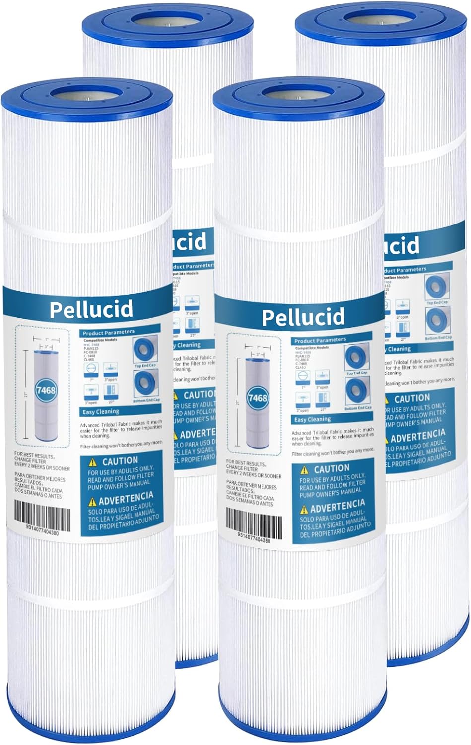 C-7468 Pool Filter Compatible with Jandy CL 460, CV460, R0554600, A0558000, Unicel C-7468, Pleatco PJAN115, Filbur FC-0810, Advanced Filtration System for Longer Life, 4X115 sq.ft, 4 Pack