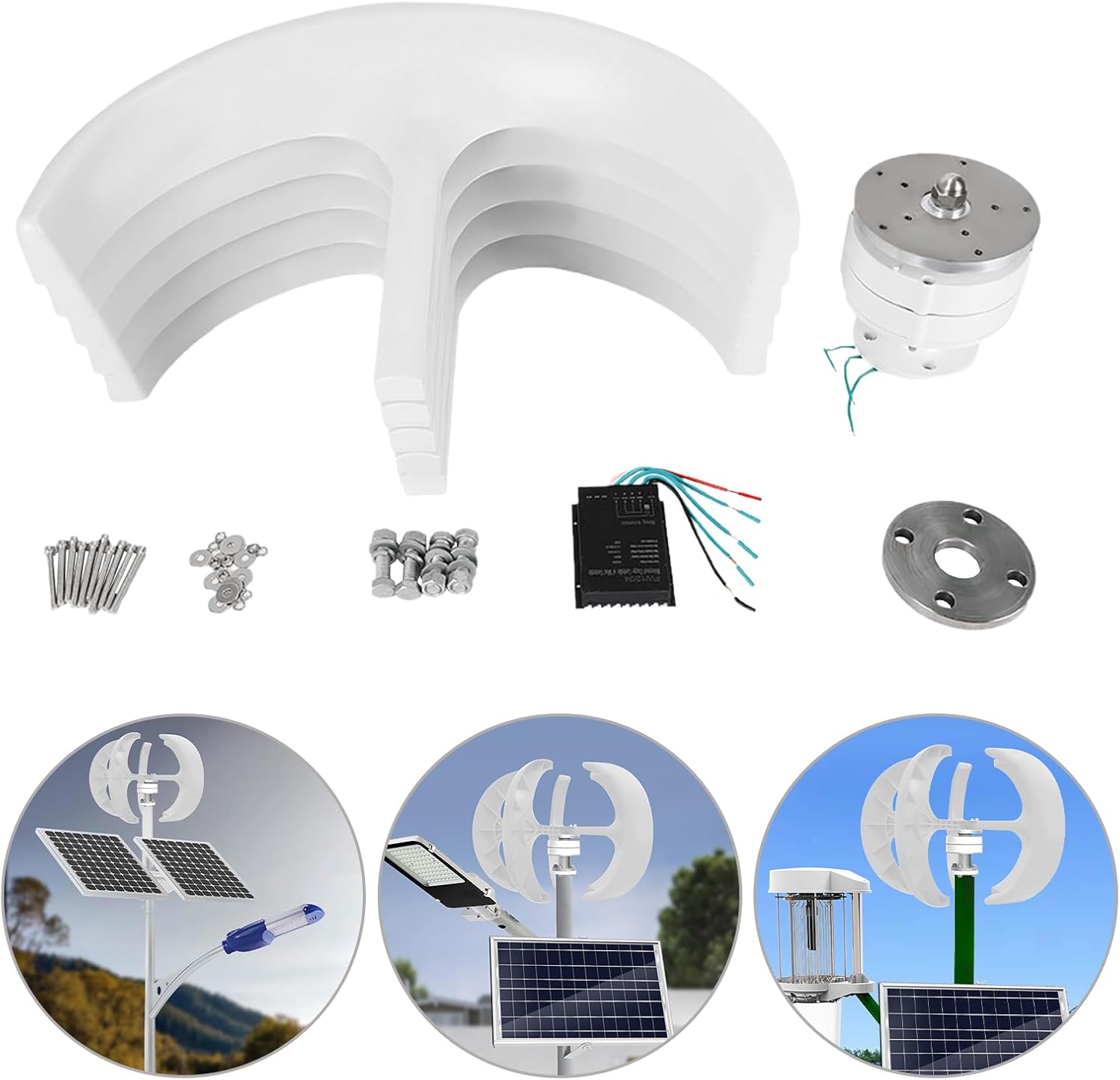 White 5 Blades Vertical Axis Wind Turbine 600W 24V Wind Turbine Generator Lantern Wind Turbine with Controller, Flange Plate Wind Turbine Generator Kit for Home, Camping & Boat Use (24, Volts)