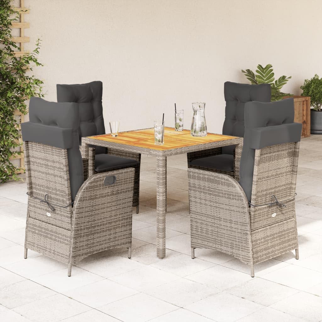 5 Piece Patio Dining Set with Cushions Gray Poly Rattan Garden Furniture