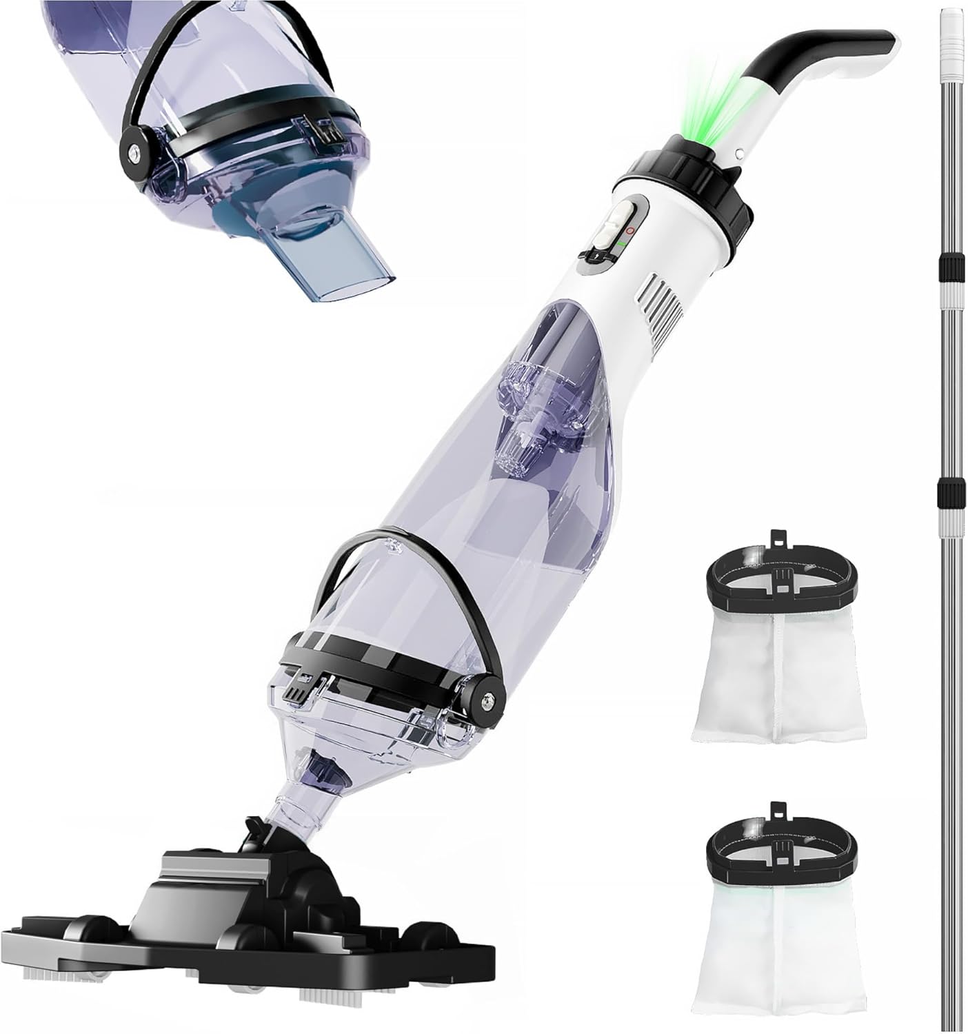 Cordless Pool Vacuum for Above Ground Pool 19.5 GPM, All-Angle Head&LED Display,Handheld Rechargeable Spa Vacuum Cleaner for Inground Pools for Hot Tub, Leaves,Debris,Shallow Steps