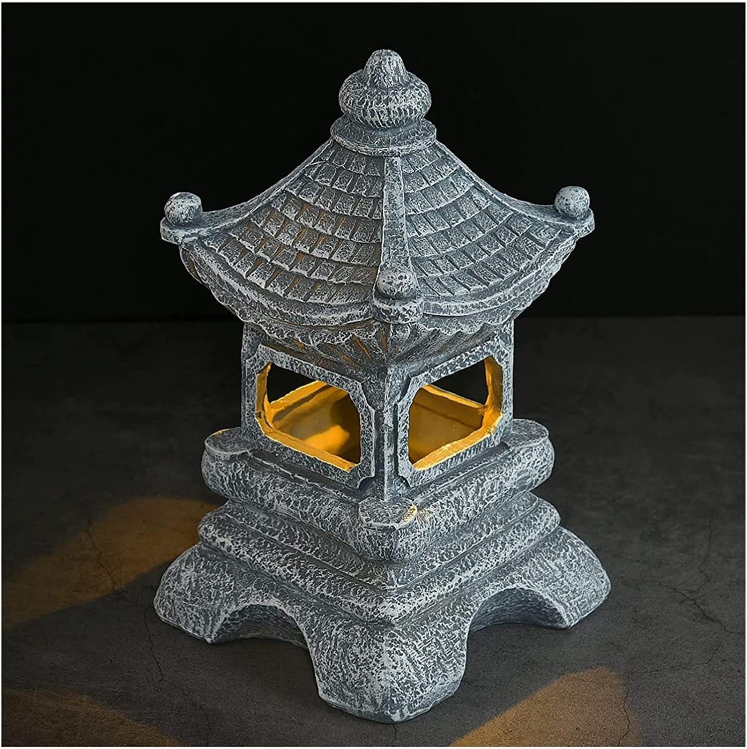 Garden Ornaments Decor Statue Outdoor,Outdoor Garden Sculpture Home Statues Pagoda Garden Statue with Solar Light Resin Pavillion Figurine Decor Lantern,Indoor/Outdoor Zen Sculptures