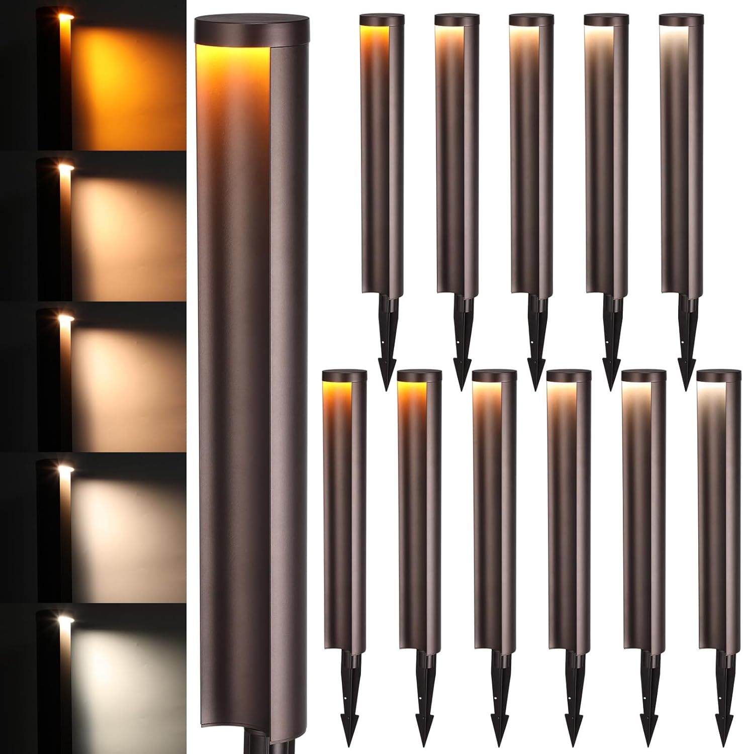 LEONLITE 12-Pack 5CCT Low Voltage Pathway Lights, 5W 12-24V Wired LED Landscape Lighting for Yard Sidewalk, IP65 Waterproof Path Light, Die-Casted Aluminum, 1800K/2700K/3000K/4000K/5000K, ETL