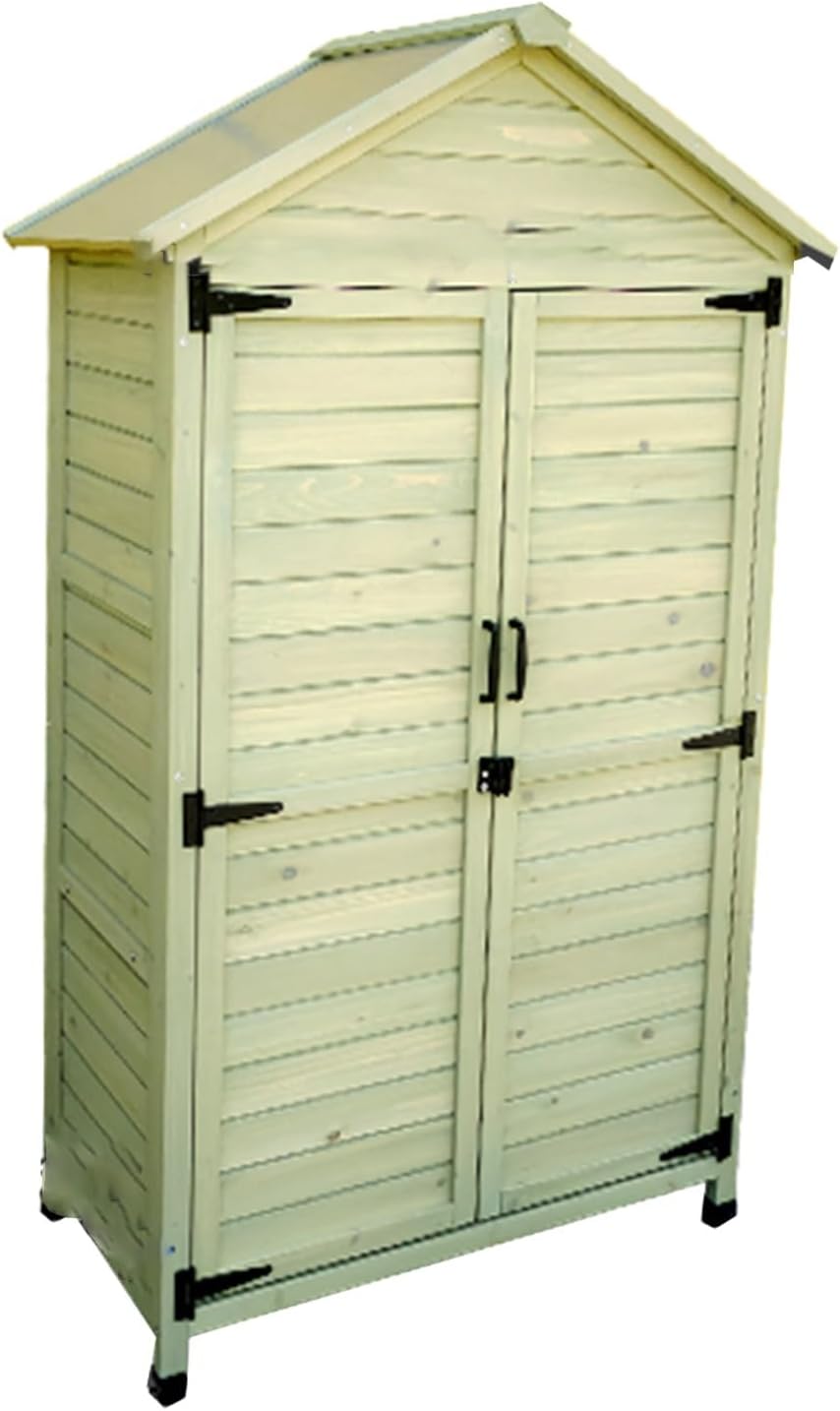 Large Outdoor Storage Cabinet with 3 Shelves,Wooden Garden Shed with Magnetic Double Doors,Lockable Vertical Storage Garden Sheds & Outdoor Cabinet Storage Weatherproof (One Color Green)