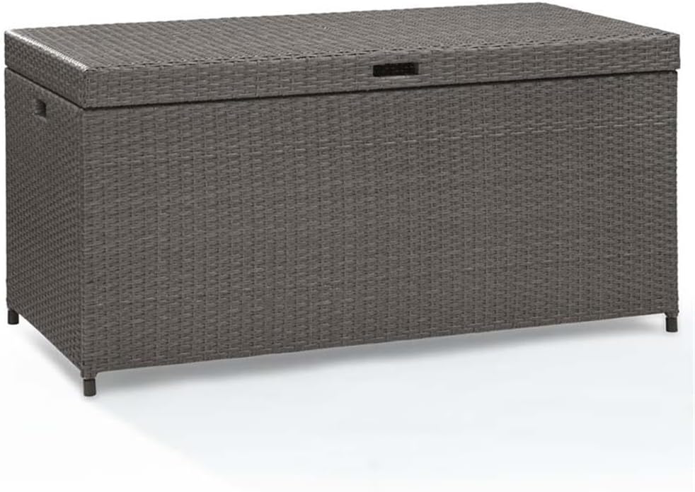 Pemberly Row Coastal Wicker/Rattan Patio Deck Box in Weathered Gray