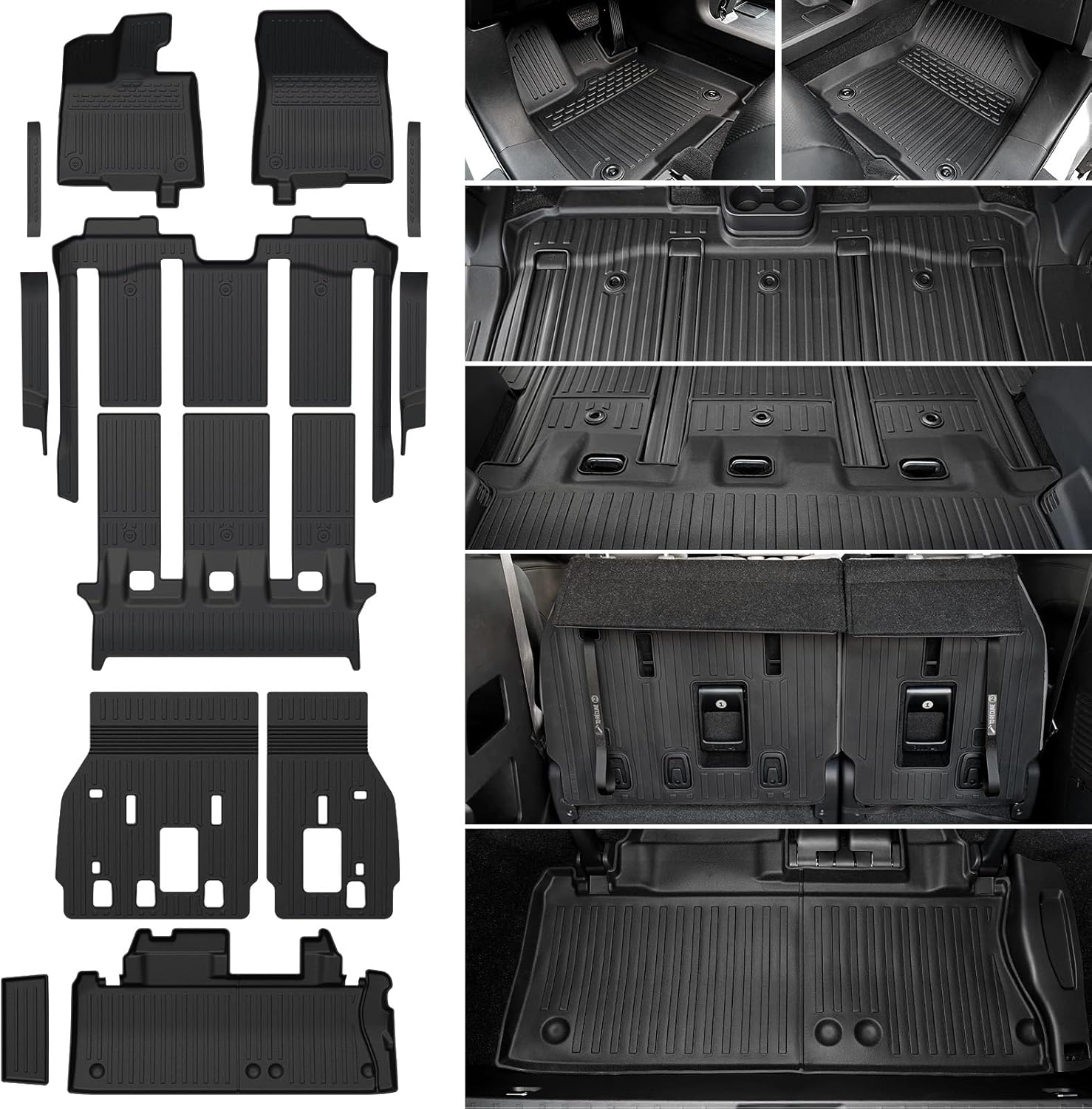 Floor Mats Set for 2021-2025 2026 Toyota Sienna (Only for 7 Seats), All Weather TPE Backrest Mat Trunk Lower Well Mat Cargo Liner Door Sill Guards Accessories (7 Seats Full Mats Set)
