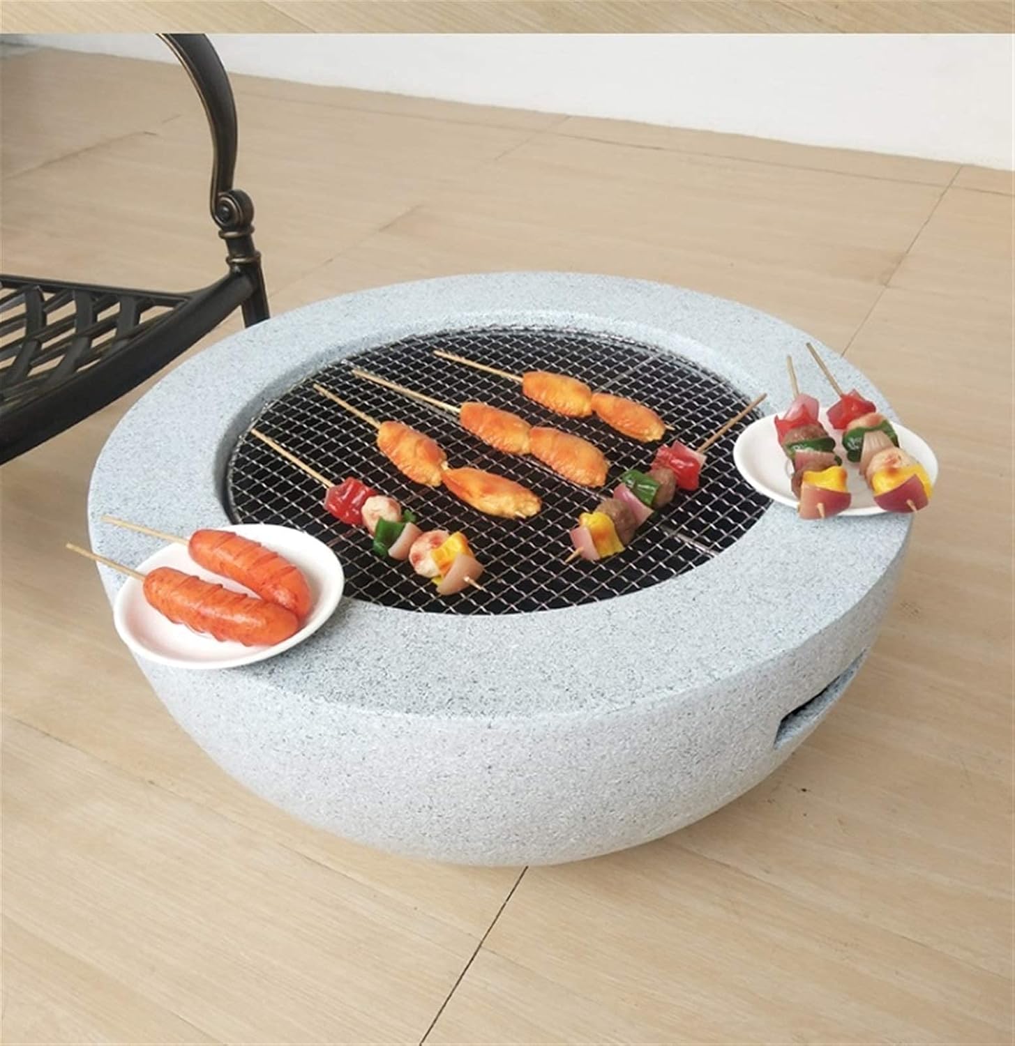 Hearth Grill, Fireplace, Fire-Resistant, Includes Grill Grate for Use as a BBQ Pit, Fire Bowl Out of Steel with an Edging of Artificial Stone Patio Stove