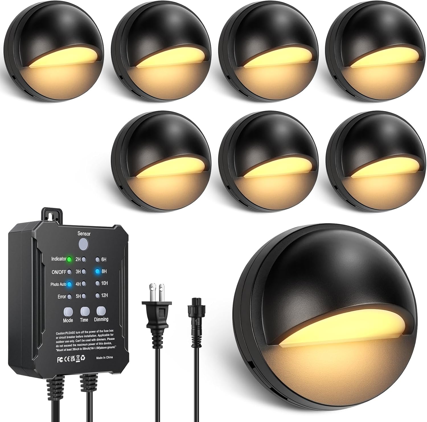 All-in-One Low Voltage LED Deck Lights Kit, 8 Pack IP67 Waterproof Step Lights with 24W Transformer Sensor and Timer, Landscape Lighting 3000K Deck Stair Light Waterproof Outdoor for Fence Post Patio