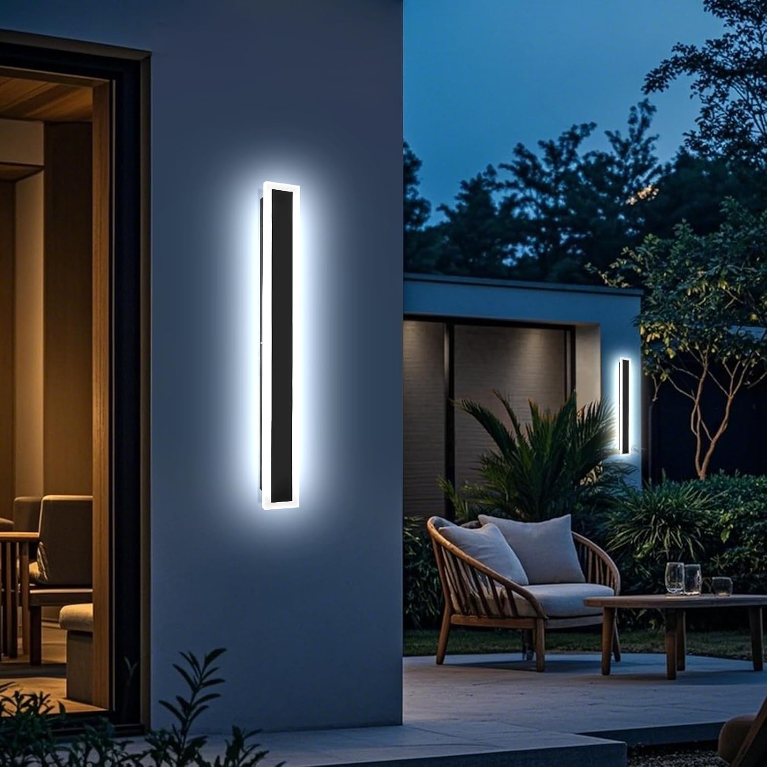 1 Pack 31.5 Inch Long Outdoor Modern LED Wall Light, 3000K-6000K Dimmable Outdoor Wall Sconces IP65 Waterproof Wall Mount Lighting Fixture Rectangular Black Wall Lights for Porch Garage