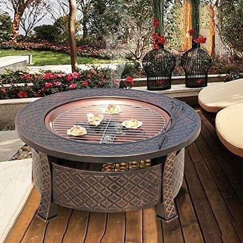 Outdoor Fire Pit 32'' Outdoor Fire Pit Metal Square Firepit Patio Stove Wood Burning BBQ Grill Fire Pit Bowl with Spark Screen Cover