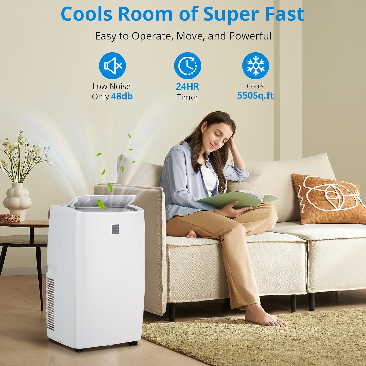 12000 Btu Portable Air Conditioners with Dehumidifier and Fan Mode, Portable AC Unit with Remote Control/LED Display, Cooling for Rooms Up to 550 Sq. Ft., 24H Timer & Quiet Operation for Home Office
