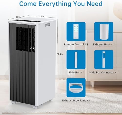 8,000 BTU Portable Air Conditioner – 3-in-1 Cooling, Dehumidifier & Fan Modes | Ultra-Quiet Operation (51dB Sleep Mode) | Covers Up to 350 Sq. Ft. | 24H Timer + Remote Control + Washable Filter
