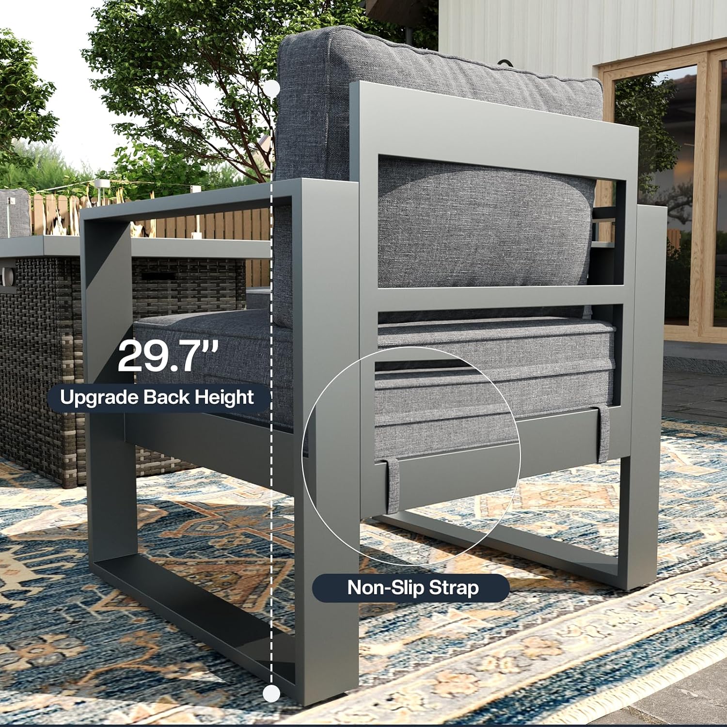 5 Piece Modern Aluminum Patio Furniture Set with Fire Pit Table, Outdoor Patio Sectional Conversation Metal Seating Sets with Olefin Cushion