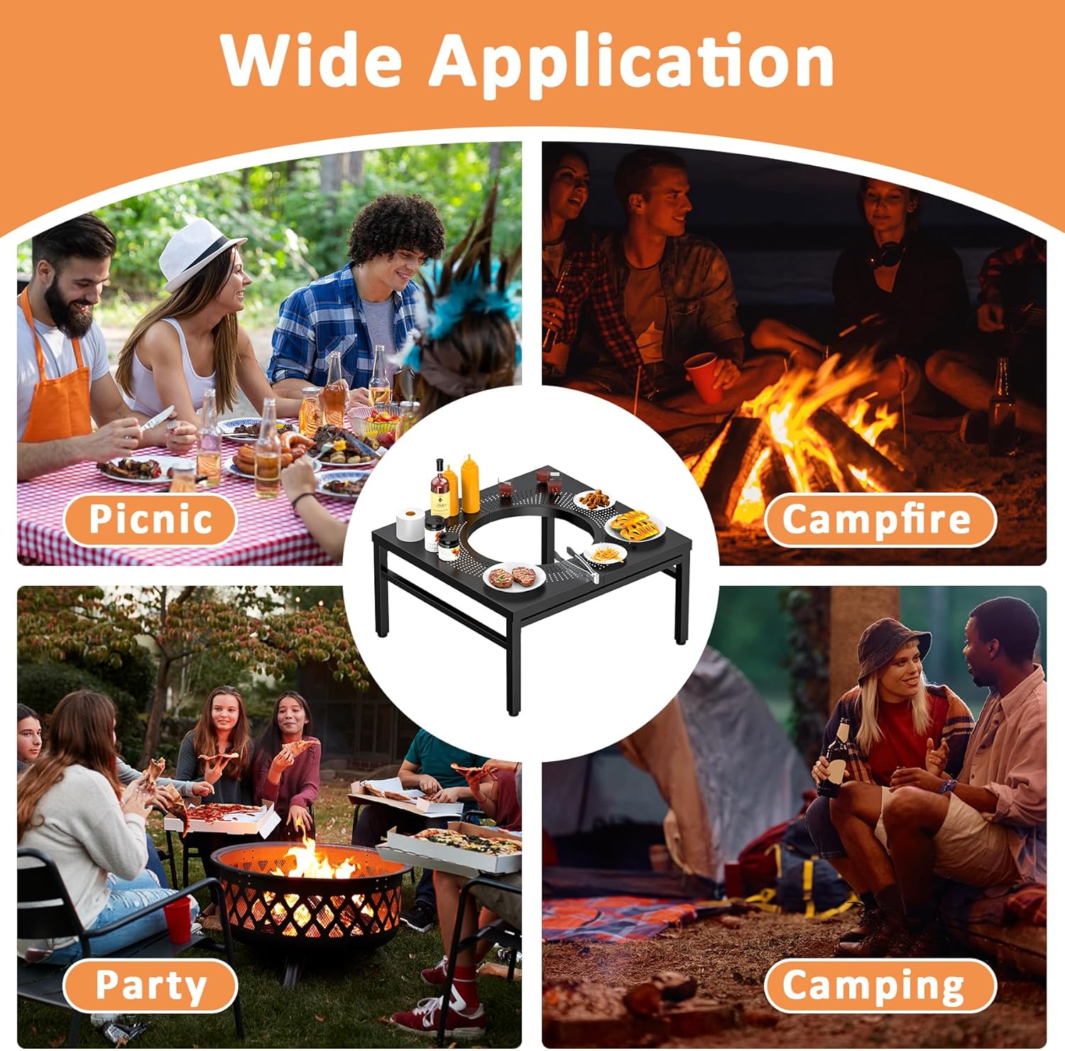 Fire Pit Surround Tabletop for Solo Stove Bonfire/Ranger, 38 inch Large Space Fire Pit Stand, Powder-Coated Steel Outside Firepit Table, Outdoor Wood Burning Solo Stove Accessories