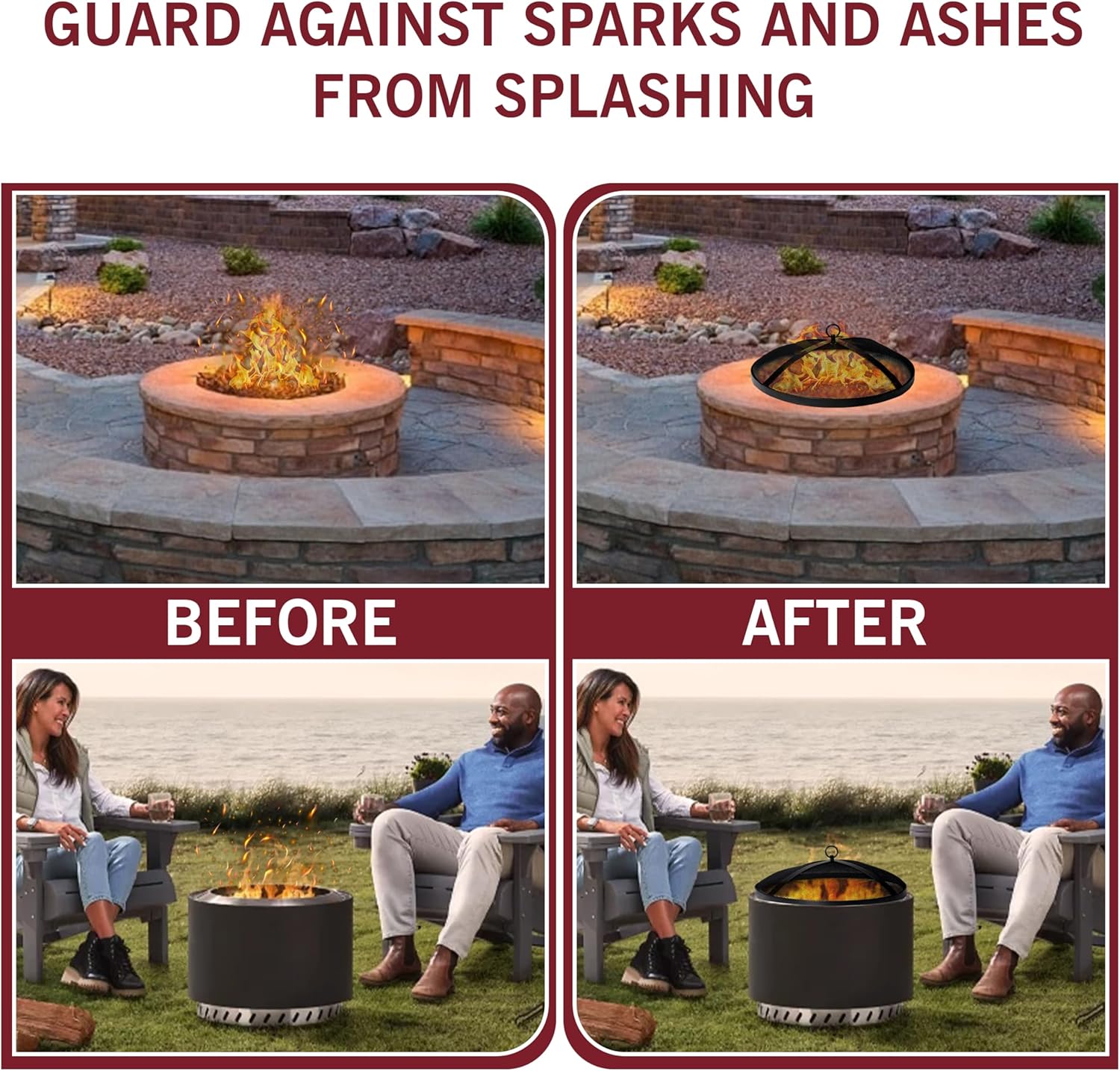 Fire Pit Spark Screen- Heavy Duty Fire Pit Screen 36 Inch Round with Hook Handle—Powder Coated Domed Outdoor Round Patio Mesh Firepit Screens Guard for Outdoor/Patio/Backyard/RV Camping/Beach