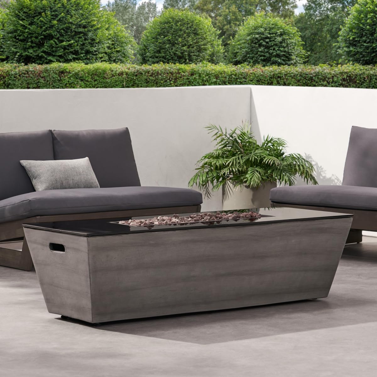 56-Inch Rectangle Modern Propane Fire Pit with Ceramic Top, 50,000 BTU, Black Gray Finish, No Assembly Required for Outdoor Patio