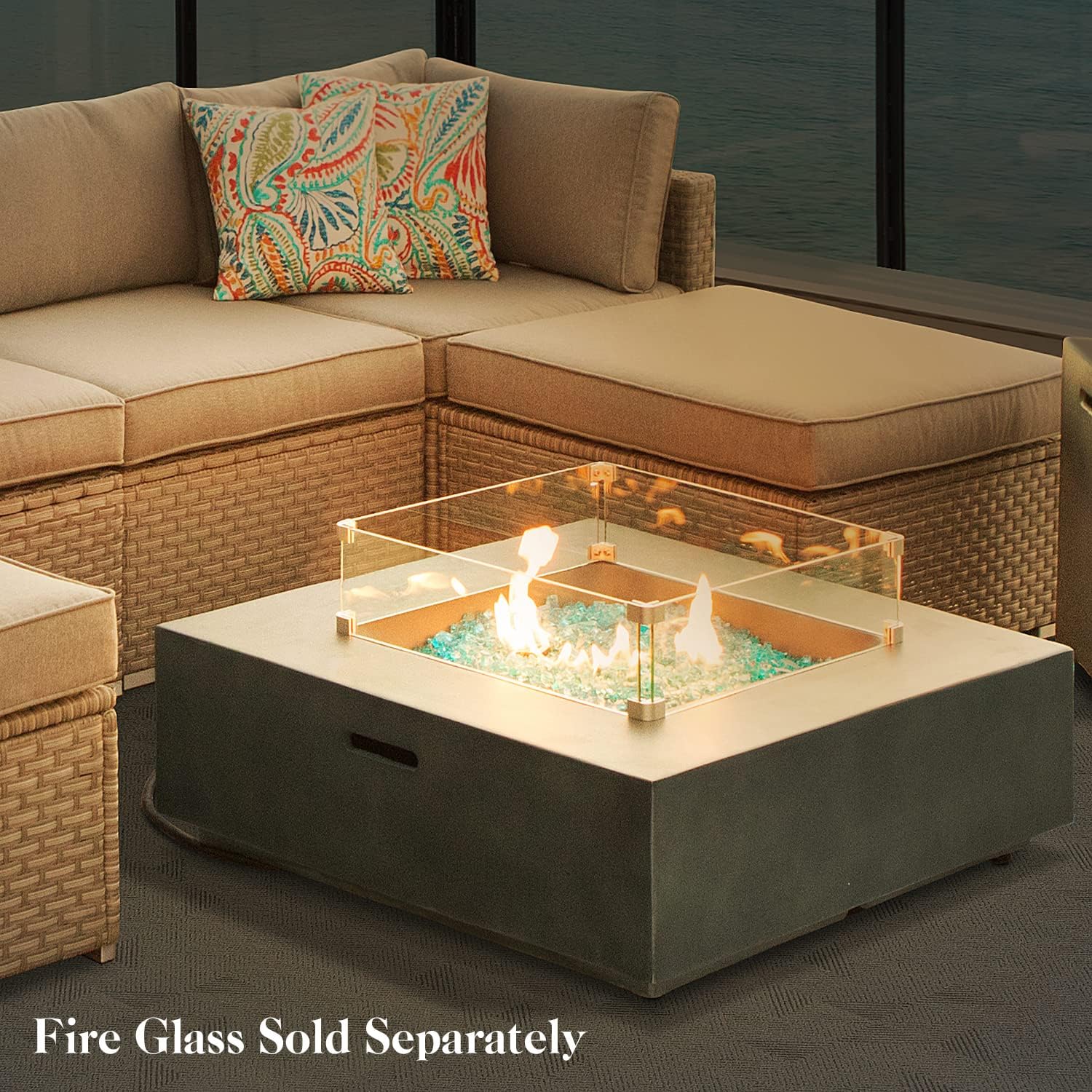 SUNBURY Outdoor Propane Fire Pit Table, 50,000 BTU Patio Gas Fire Table (Dark Green)