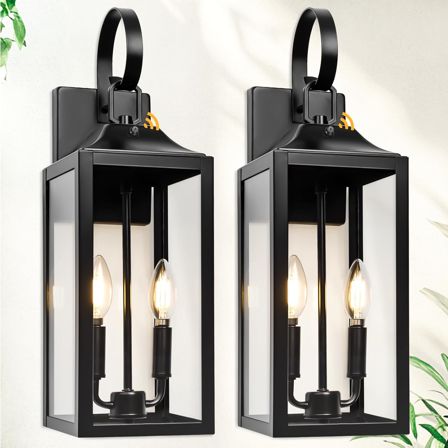 Black Dusk to Dawn Outdoor Wall Lantern 2-Light, 19