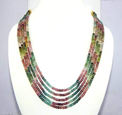 4 mm 17'' micro faceted 5 strand multi tourmaline rondelle beads necklace gift jewelry