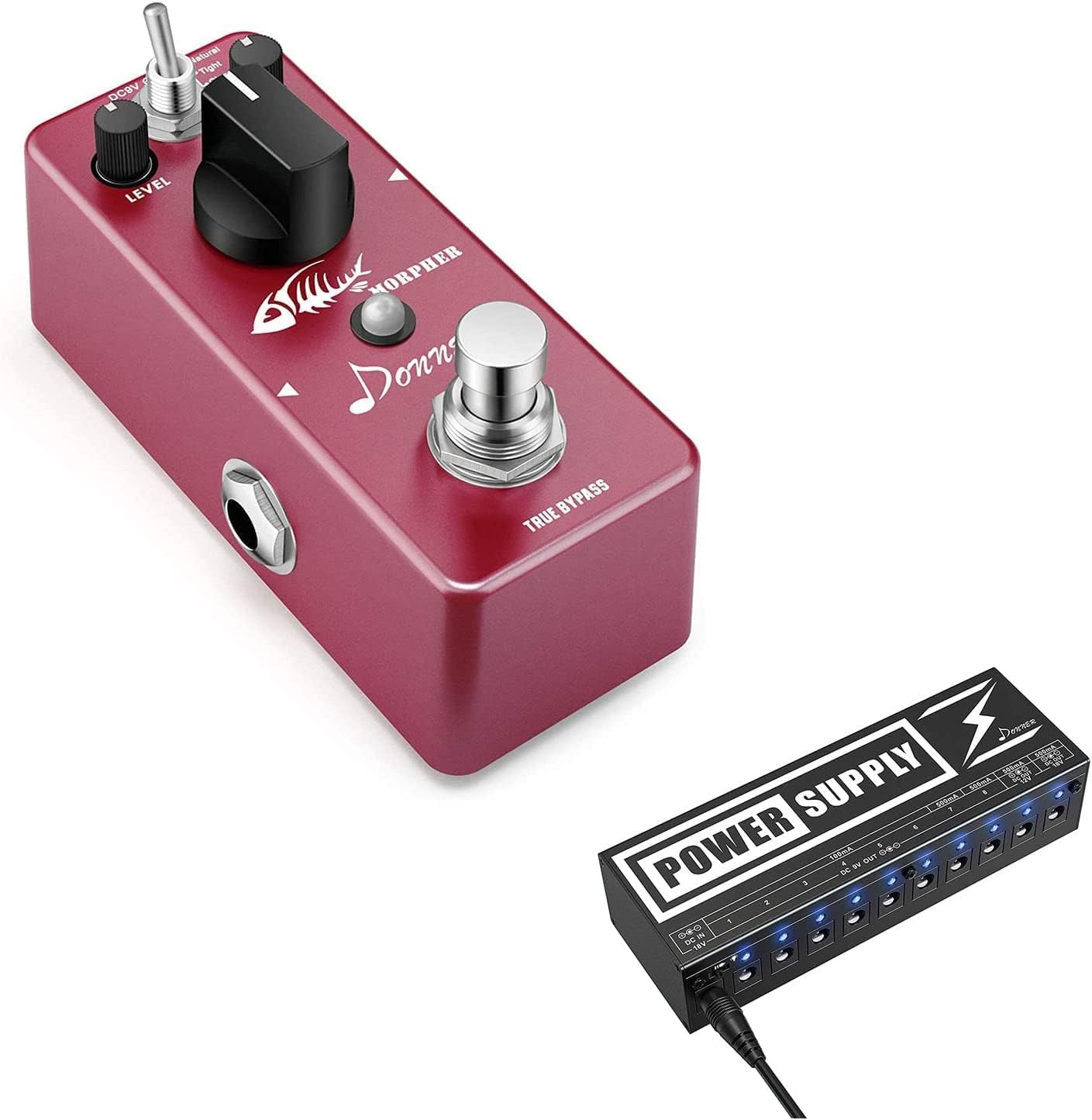 Donner Distortion Guitar Pedal and Guitar Power Supply 10 Isolated DC Output for 9V/12V/18V Effect Pedal