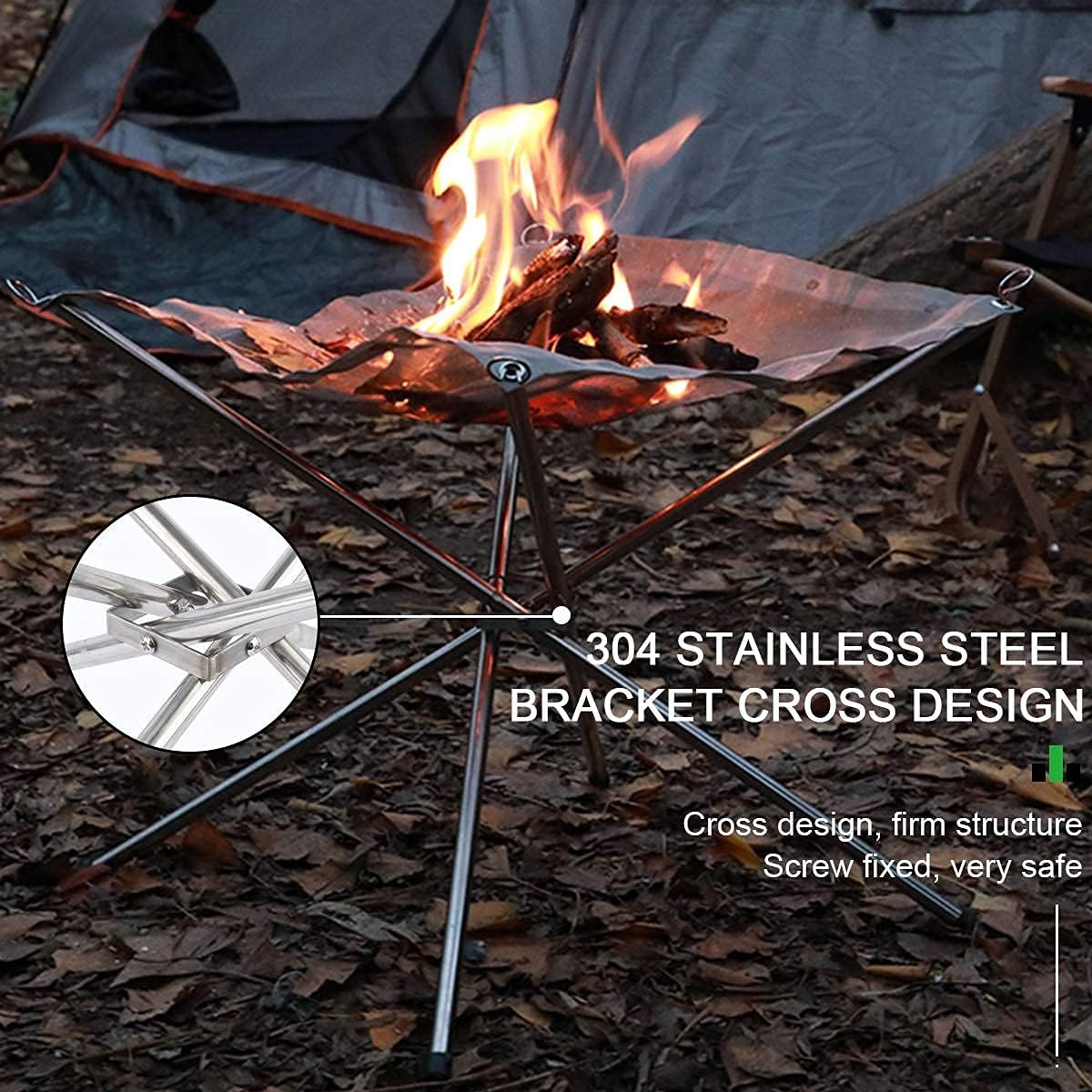 Portable Fire Pit Outdoor Fireplace with Carrying Bag Rollable Stainless Steel Charcoal Mesh and Folding Stands Picnic Bonfire s Wood Burning for Travel Camping and Backyard
