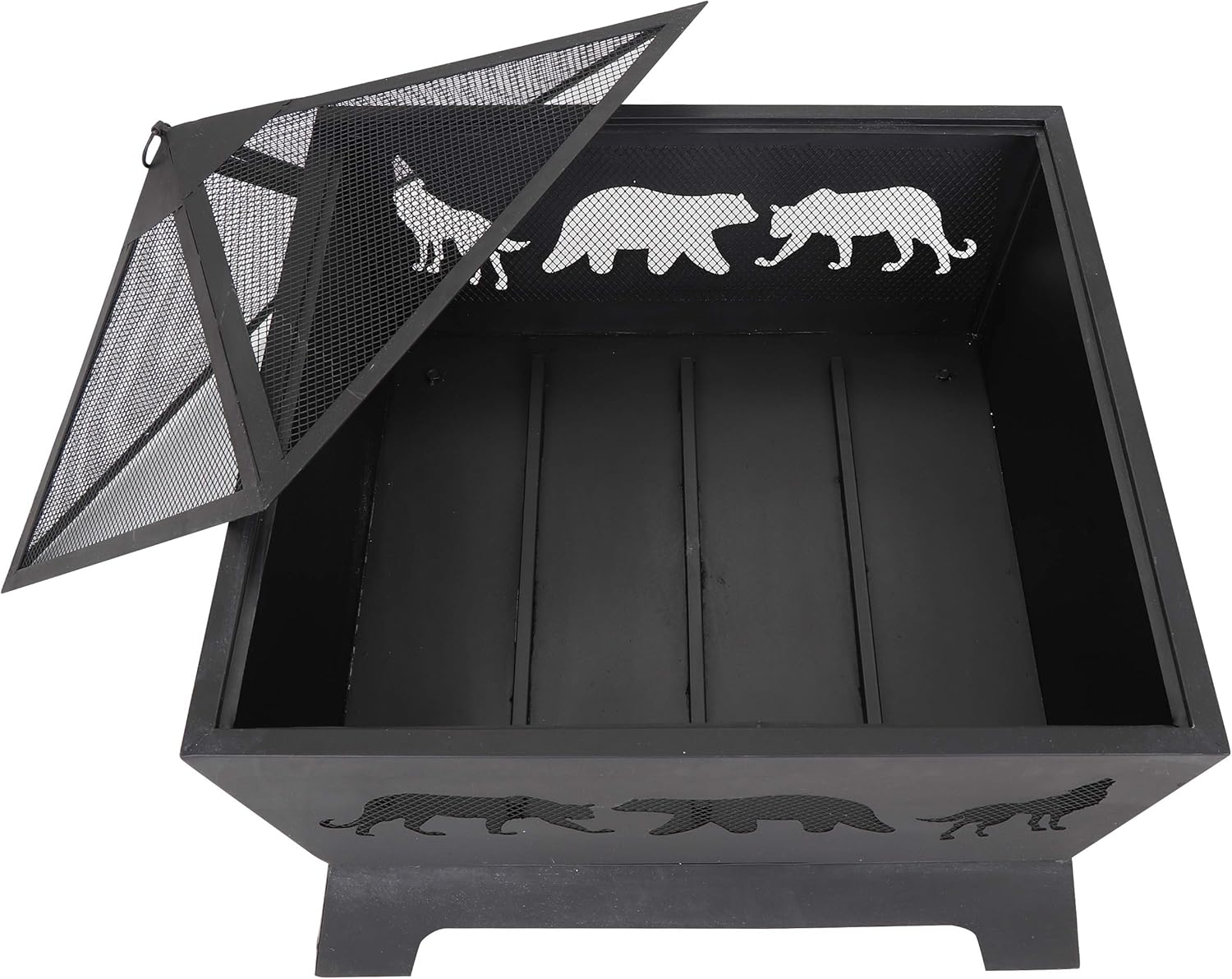 ZENY 26 inch Fire Pits for Outside Square Firepit Wood Burning Fireplace Heavy Duty Steel Patio Firepit Bowl with Screen Waterproof Cover and Poker for Camping Picnic Bonfire Backyard