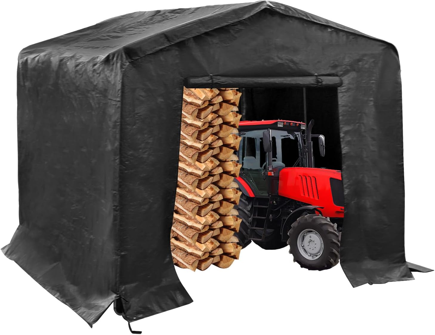 Storage Shed, 8x8x8 ft Outdoor Storage Shed, Storage Sheds with Metal Frame for Bike, ATV, Tractor, Motorcycle (Black)