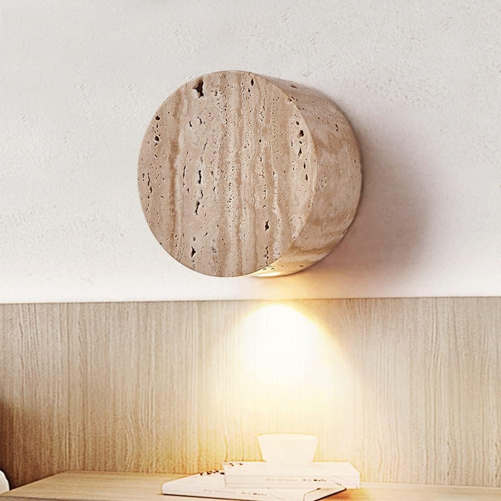 ICEMOB Modern Wall Sconce, Round Marble Wall Lights, G4 Indoor Wall Lamp, 3000K Warm White Sconces Wall Lighting for Bedroom Hallway Living Room Bedroom Porch Office