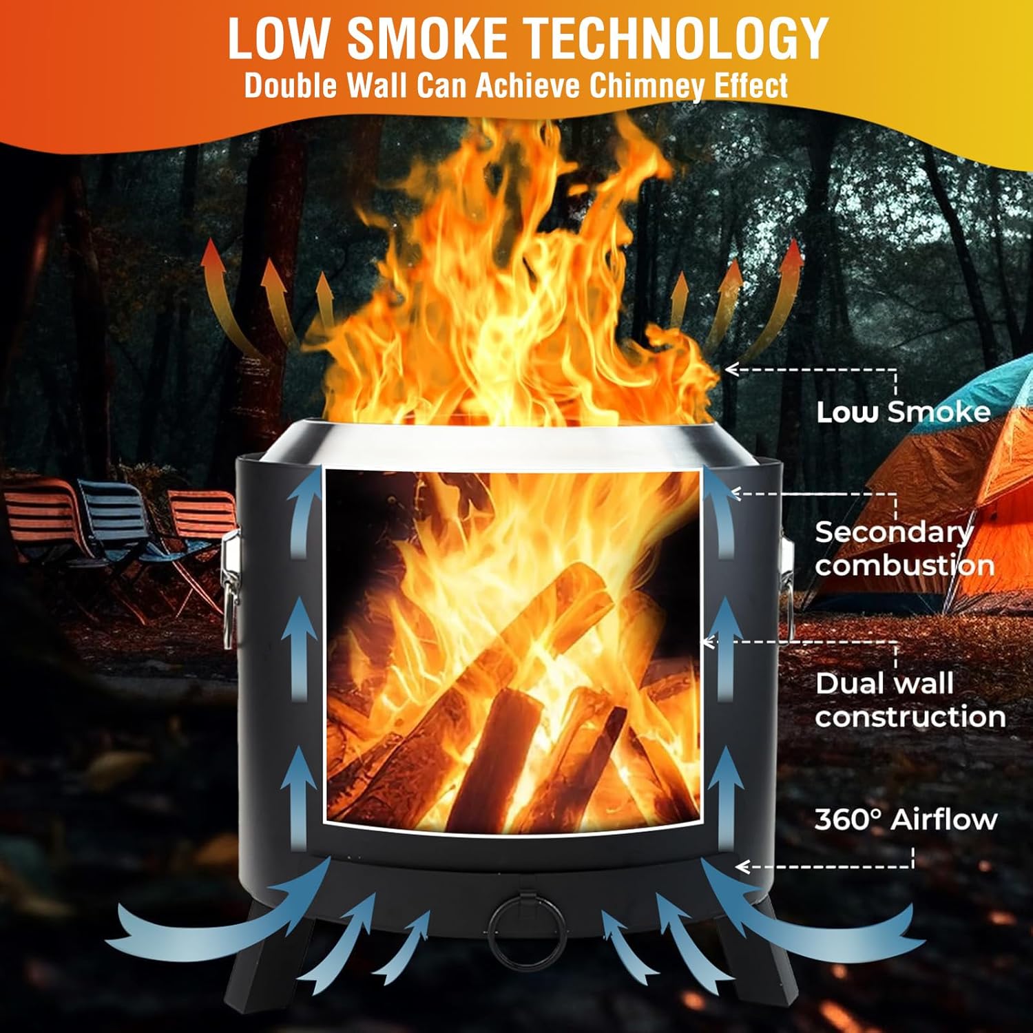 Smokeless Fire Pit Outdoor Portable Wood Burning Bonfire for Camping Gatherings Patio