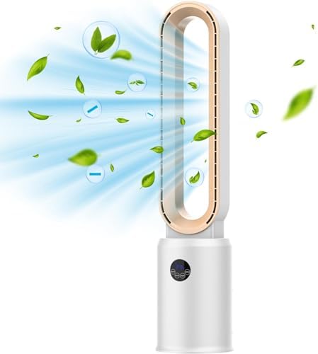 Bladeless Tower Fan with Remote, Air Circulator Cooling Fan for Indoor Use, 24 Speeds Settings, 12 Timer, Quiet Oscillating Fan for Home Bedroom, Retro Gold