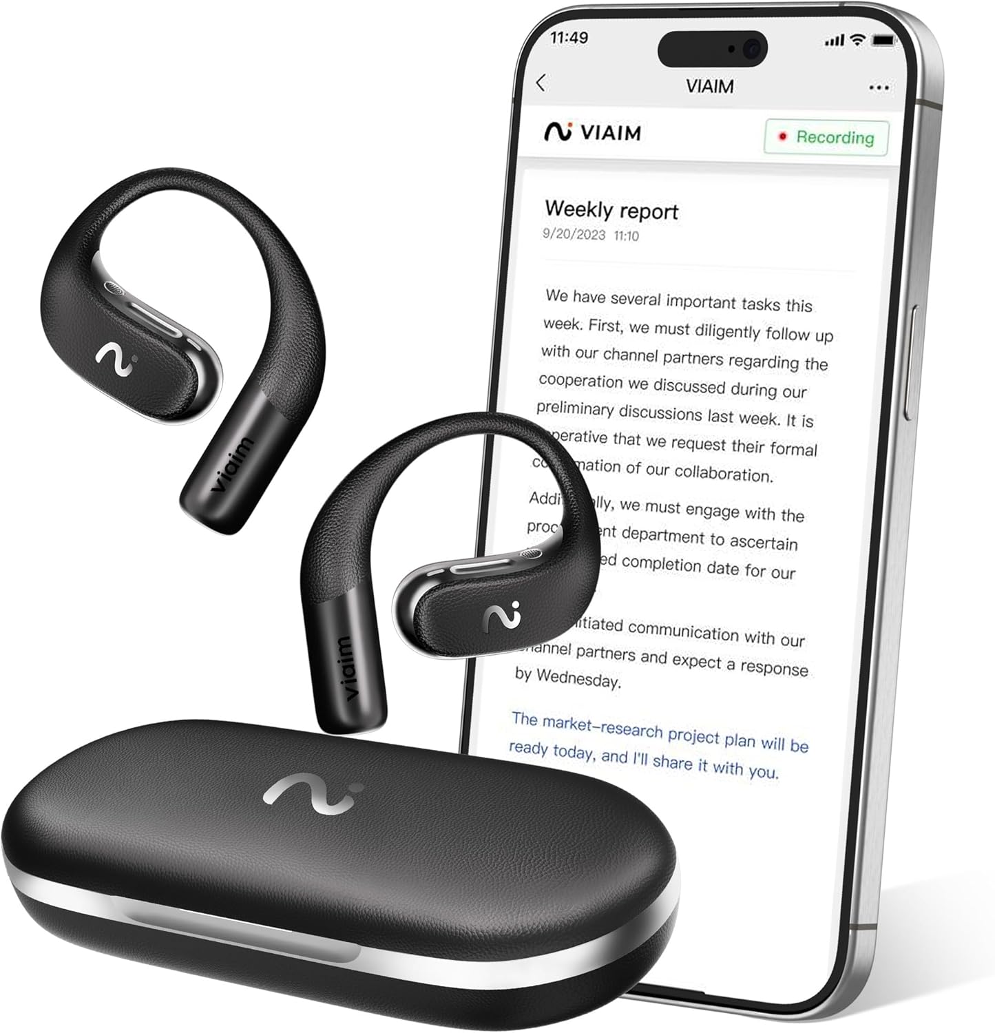 OpenNote AI Voice Recorder – Open Ear Headphones with FlashRecord, Call Recording, Real-Time Transcription, Translation, AI Assistant, for Students, Professionals & Interview Recording, Black