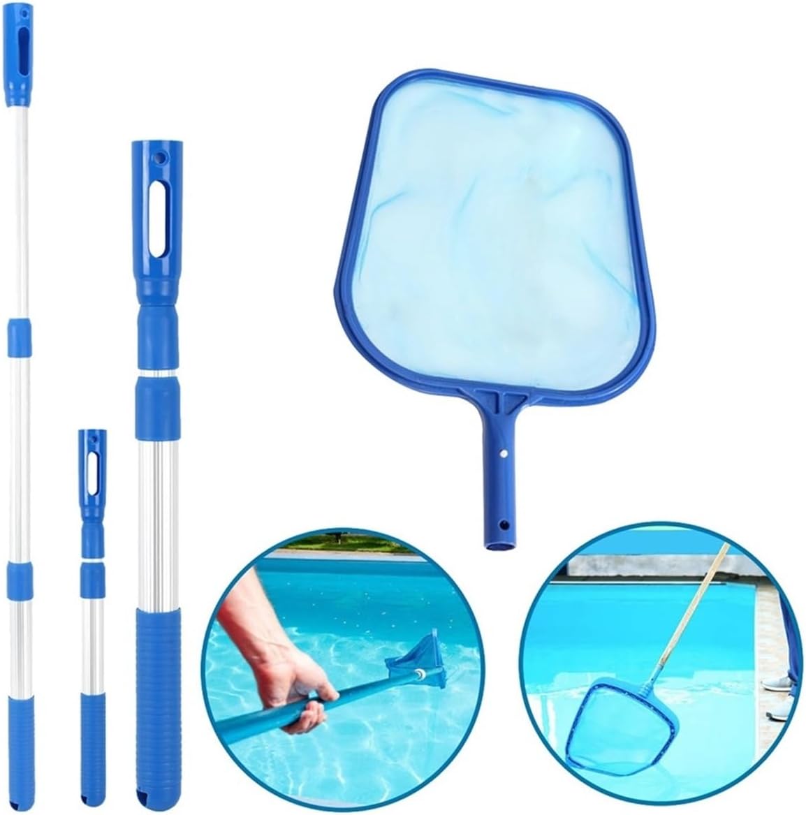 Swimming Pool Cleaning Net 3-Section Telescopic Swimming Pool Pole Adjustable Leaf Skimmer Mesh Rake Net Swimming Pool Skimmer Net Pool Accessories Swimming Pool Nets for Cleaning Finest Debris