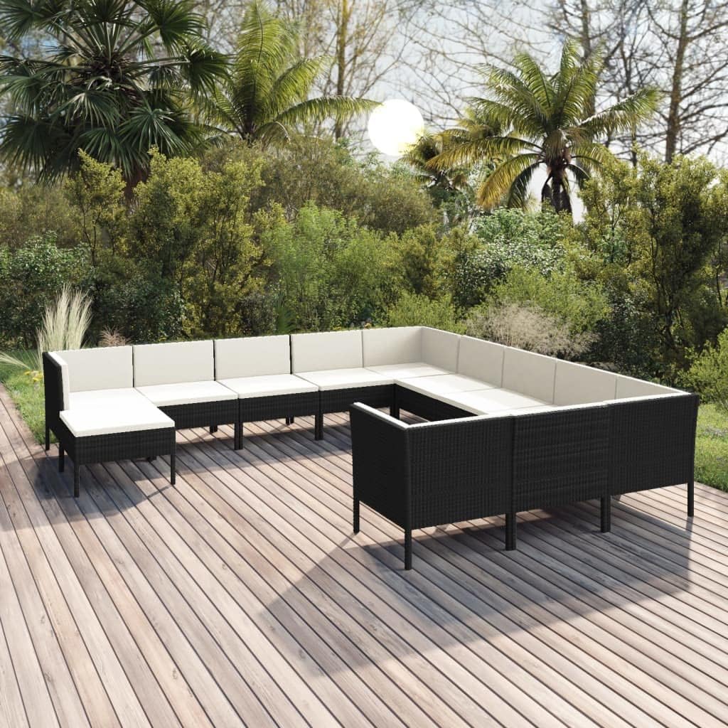 Furniture Sets 12 Piece Patio Lounge Set with Cushions Poly Rattan Black,Versatile Patio Lounge Set with Durable PE Rattan and Supreme Comfort Garden Conversation Sets