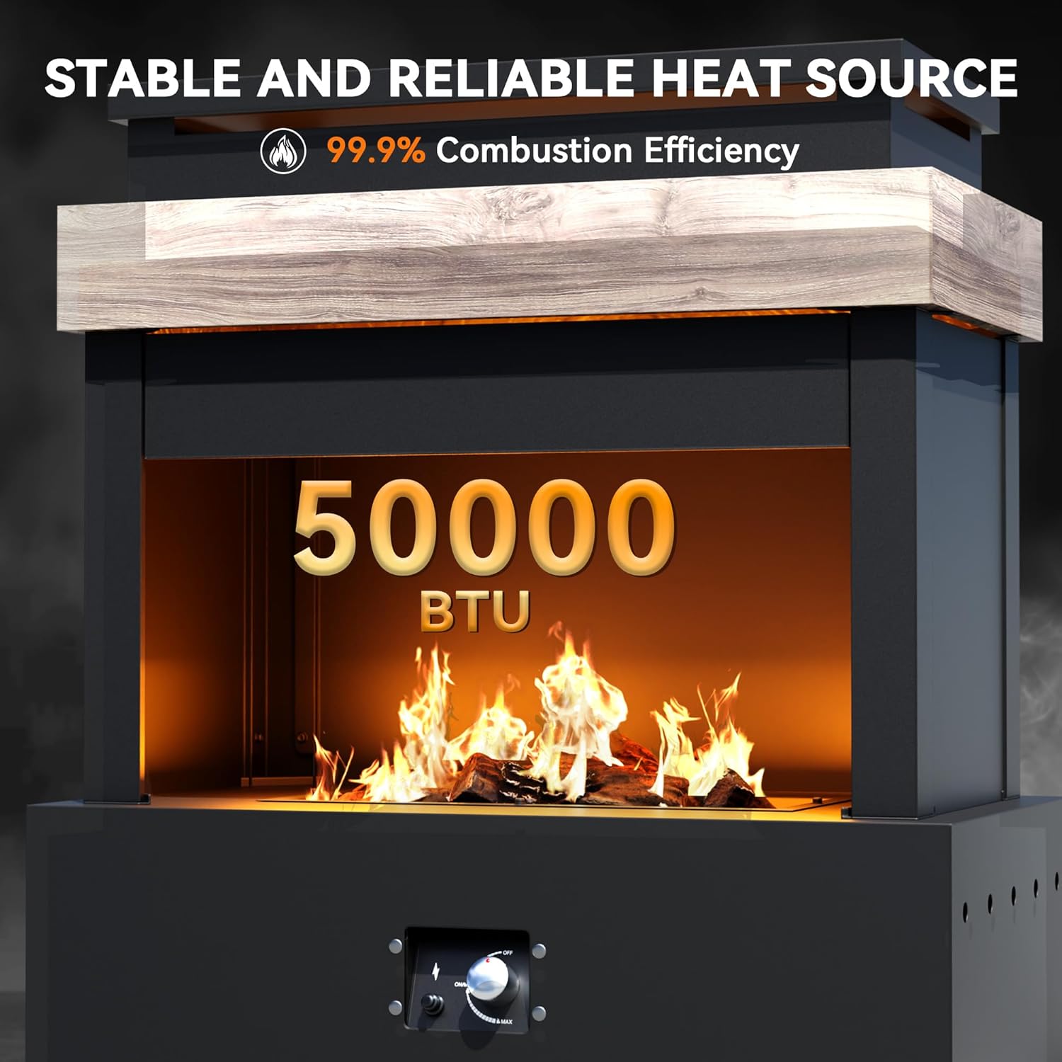 35'' Outdoor Propane Fireplace with Tank Storage, 50,000 BTU Outdoor Gas Fire Pit with CSA Certified, Adjustable Flame, Dust Cover, Smokeless Ceramic Wood for Patio, Garden, Deck, Gray/Tan