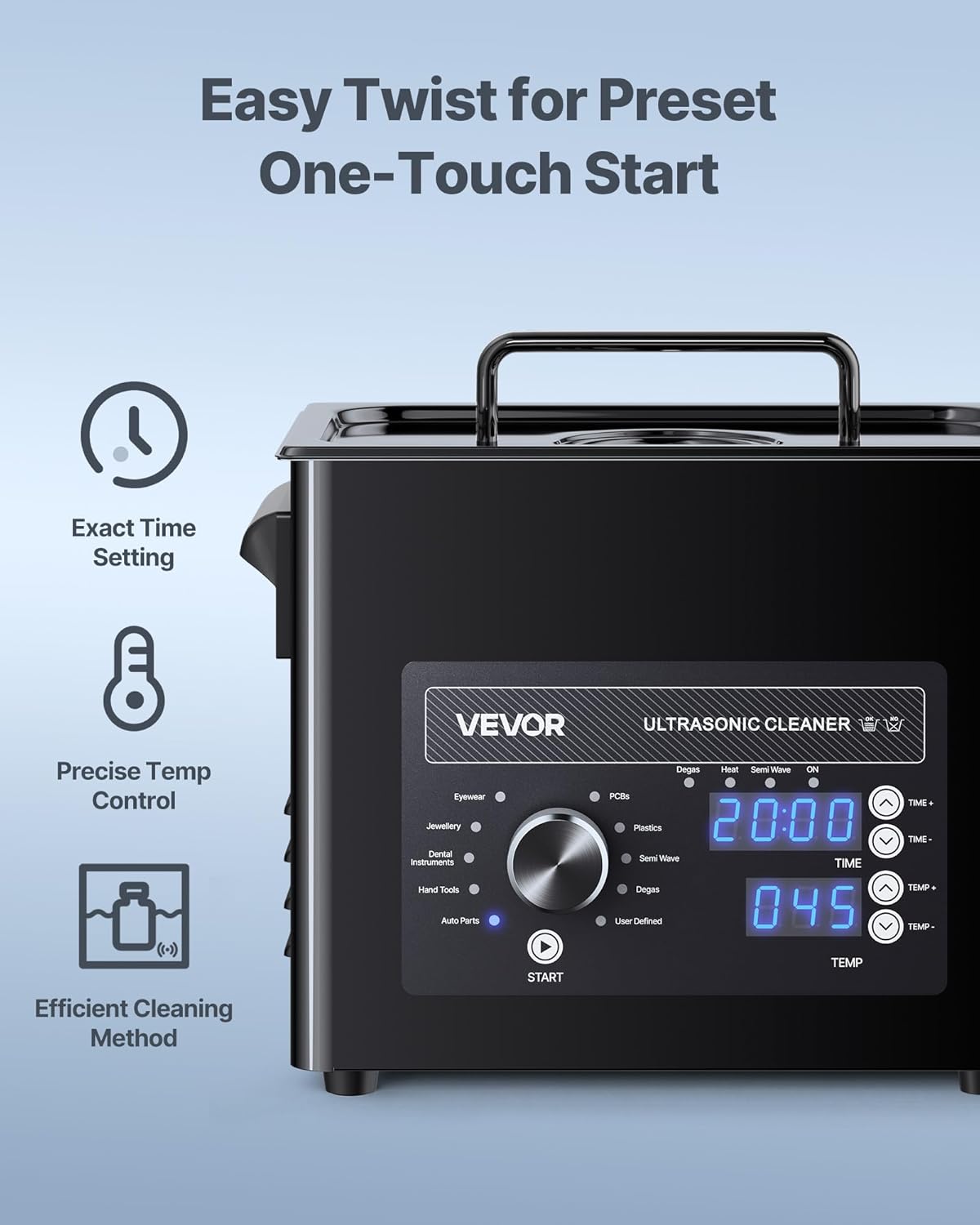 VEVOR 3L Ultrasonic Cleaner, Professional Ultrasonic Cleaner Machine with Knob Control, Stainless Steel Cleaning Machine with Basket and Cleaning Ball, for Watches, Razors, Jewelry, Coins and More