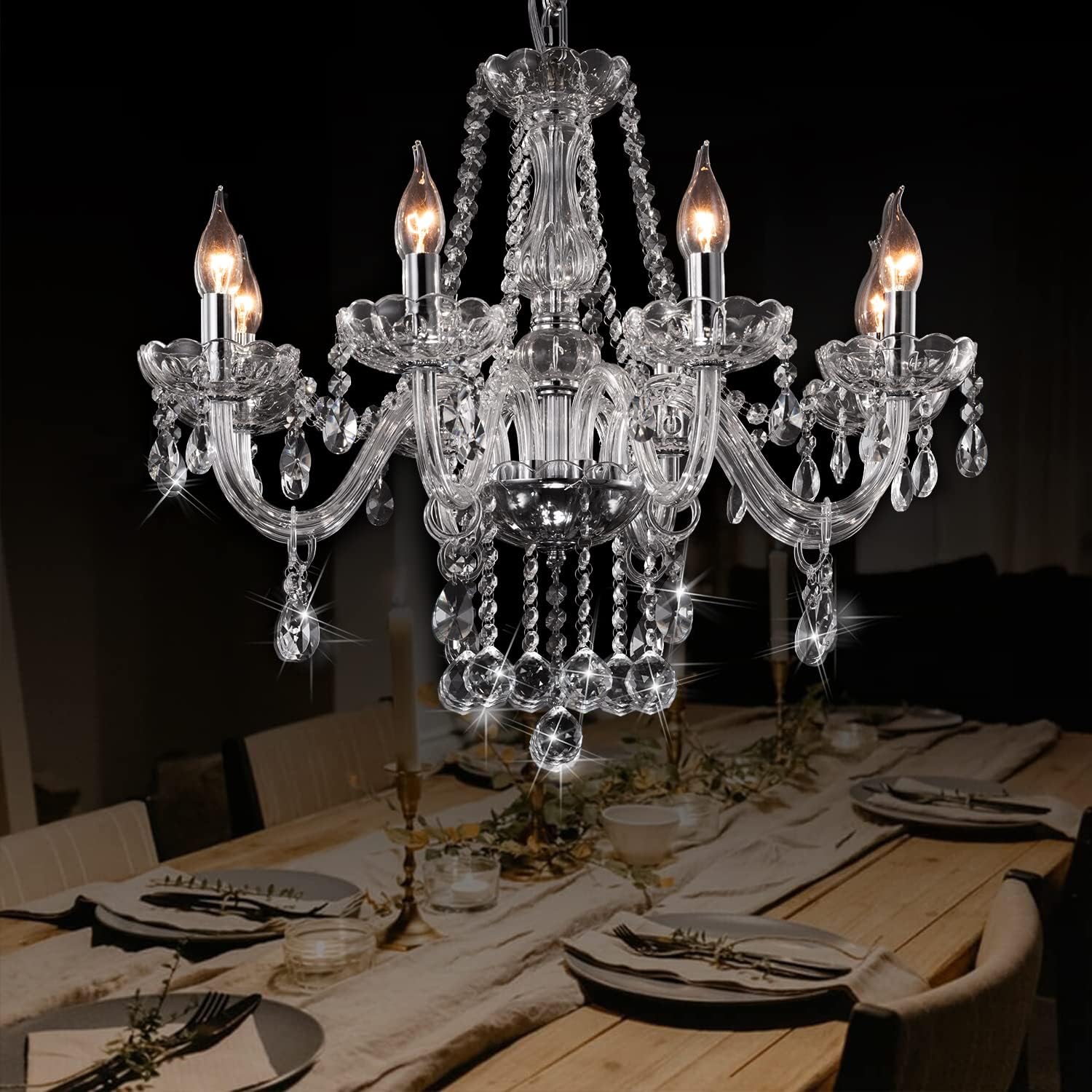 Crystal Chandeliers Candle Chandeliers Contemporary Elegant 8 Lights Dining Room Light Fixture LED Chandeliers Pendant Celing Lamp for Living Room, Bedroom, Gazebo