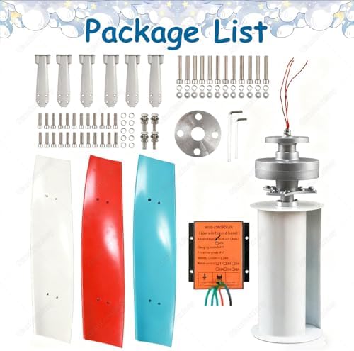 Complete Vertical Wind Turbine Kit 100W with MPPT Controller, 3-Blade Magnetic Generator, 360° Wind Direction Adaptation for Home, Garden, Farm, Boat & Outdoor Lighting