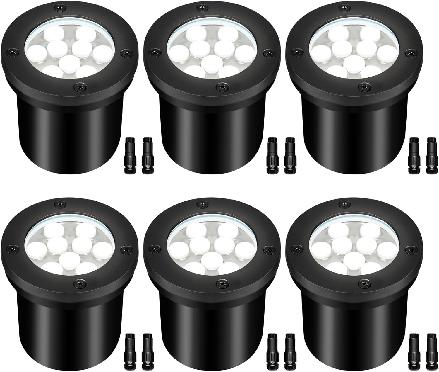 9W LED Low Voltage Landscape Lights, AC/DC 12-24V Outdoor Well Lights IP68 Waterproof 5500K Cool White In-Ground Lights for Yard Pathway Driveway Deck(6 Pack)
