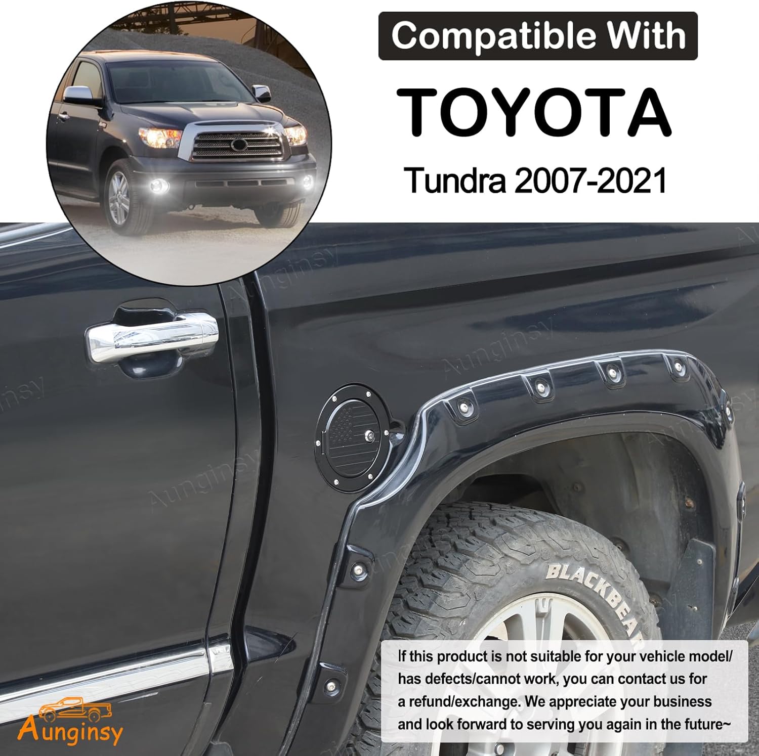 Car Fuel Tank Cap Replacement Anti-theft Lock Cap Fit Toyot@a Tundra 2007-2021 Door Fuel Tank Cover W/Lock Gas Cap Tank Trim Cover Fuel Filler Door Protector Accessories, Black American Flag Pattern