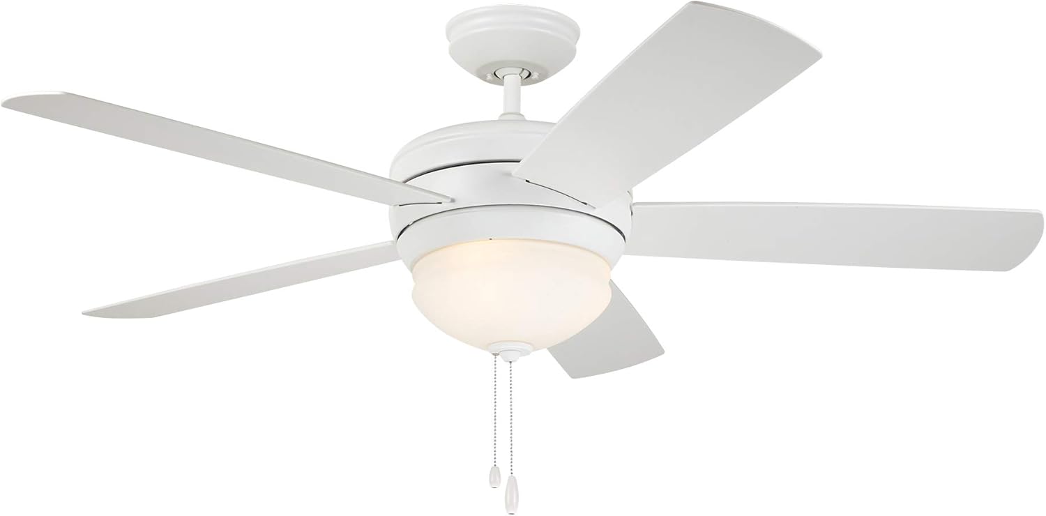 Luminance Kathy Ireland Home Summerhaven LED Ceiling Fan with Light Kit, 52 Inch | Outdoor Wet Rated Fixture with Weather Resistant Blades | Includes Candelabra Base Bulbs and Pull Chain, Satin White