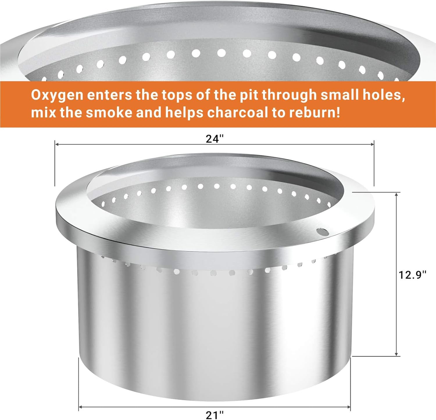 Onlyfire 24 Inch Outdoor Smokeless Fire Pit Stainless Steel Fire Bowl, Portable Wood Burning Stove with Detachable Handles for Backyard Camping