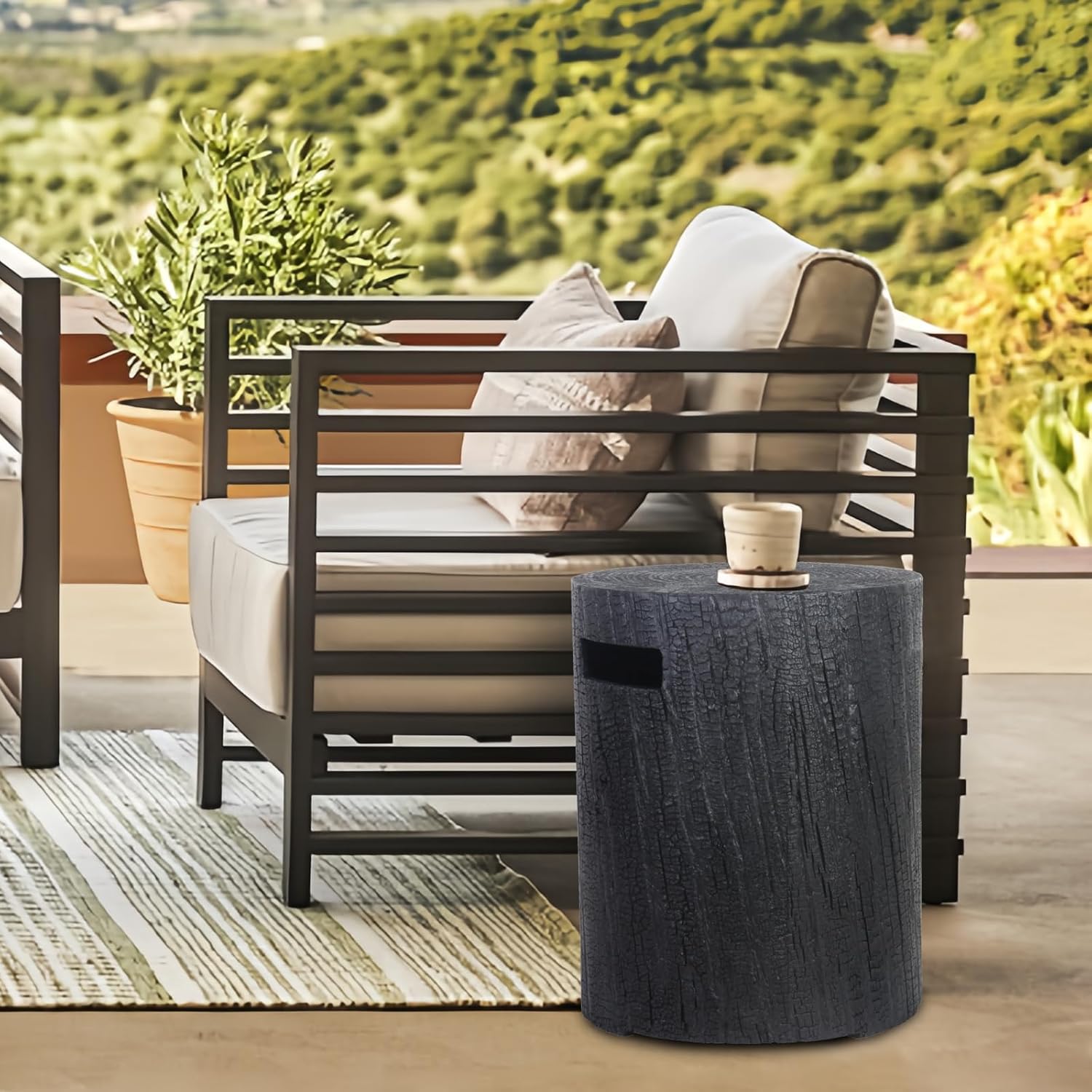 2-Piece Outdoor Propane Fire Pit w Tank Table, 28