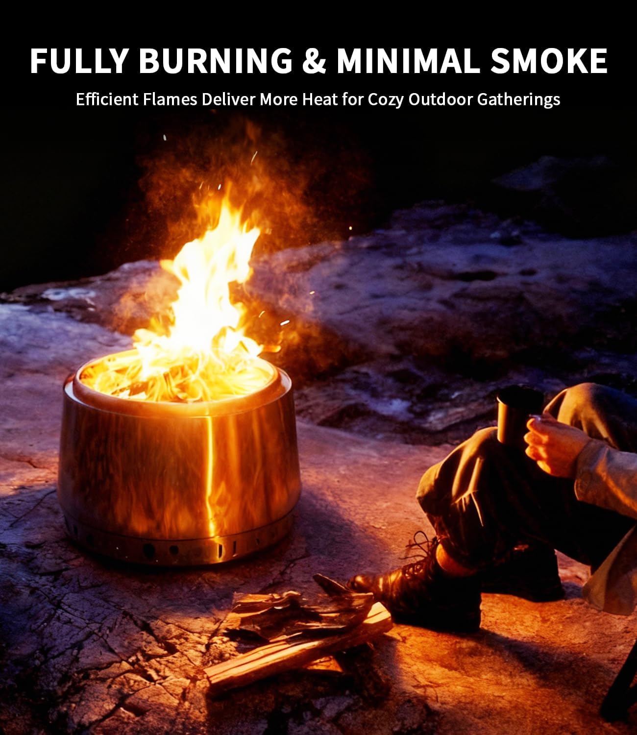 21 Inch Smokeless Fire Pit, for Outdoor Patio & Backyard, Dual Airflow Secondary Combustion, Stainless Steel Firepit with Detachable Ash Pan, Clean Burn, Portable for Camping & Gatherings